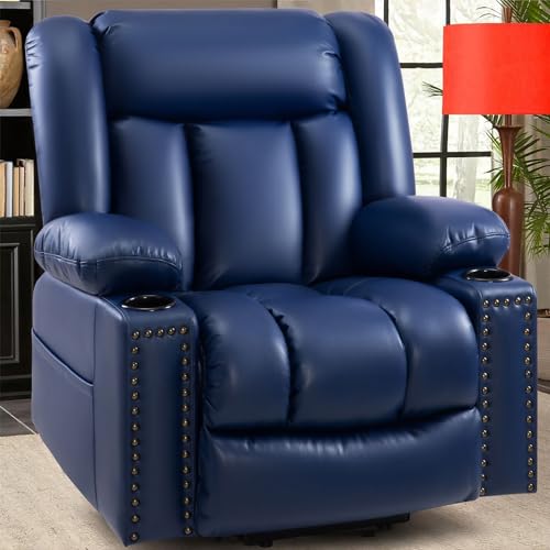 Large Power Lift Chairs Recliners for Elderly with Heated and Massage, Overstuffed Adjustable Lift Chairs, 3 Positions, Breathable Leather, USB-A and USB-C, Cup Holder, Side Pocket Dark Brown