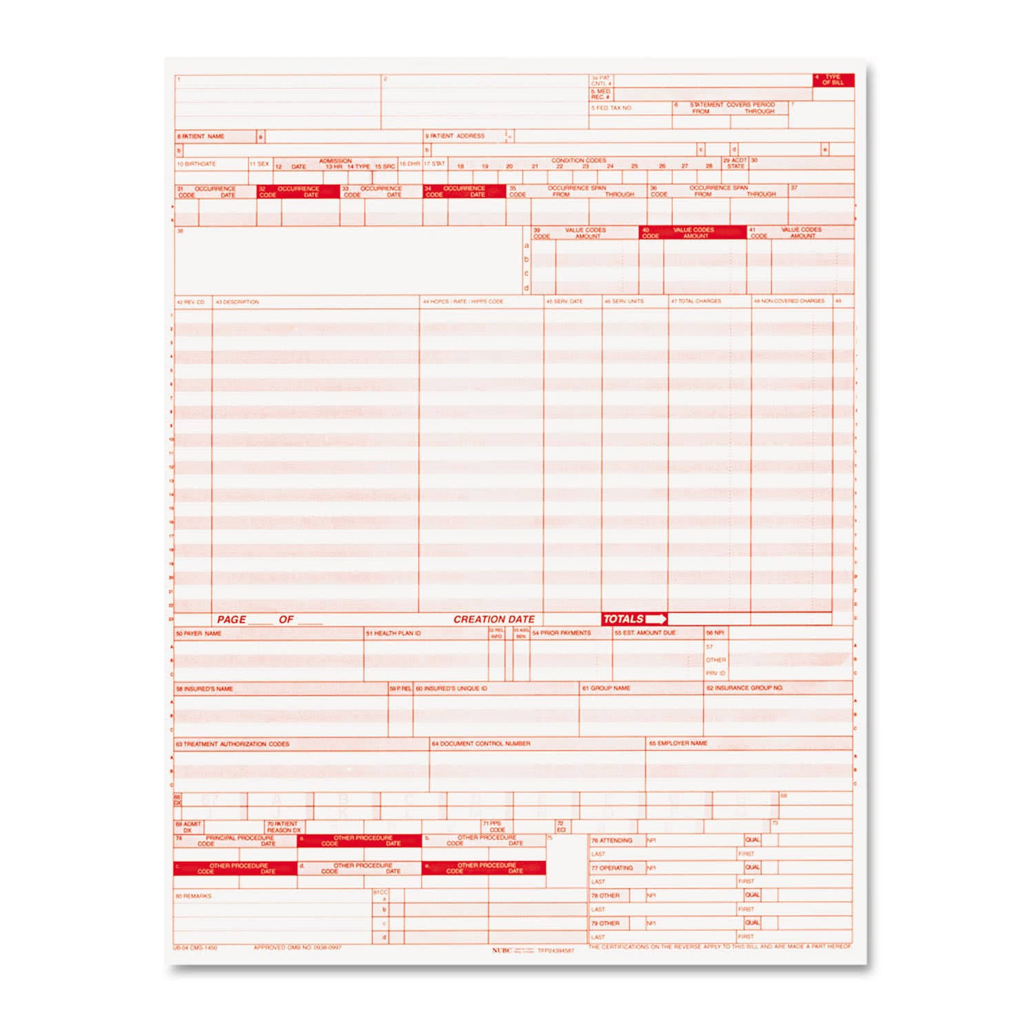 Paris Business Products UB04 Claim Forms 8 1/2 x 11 2500 Forms