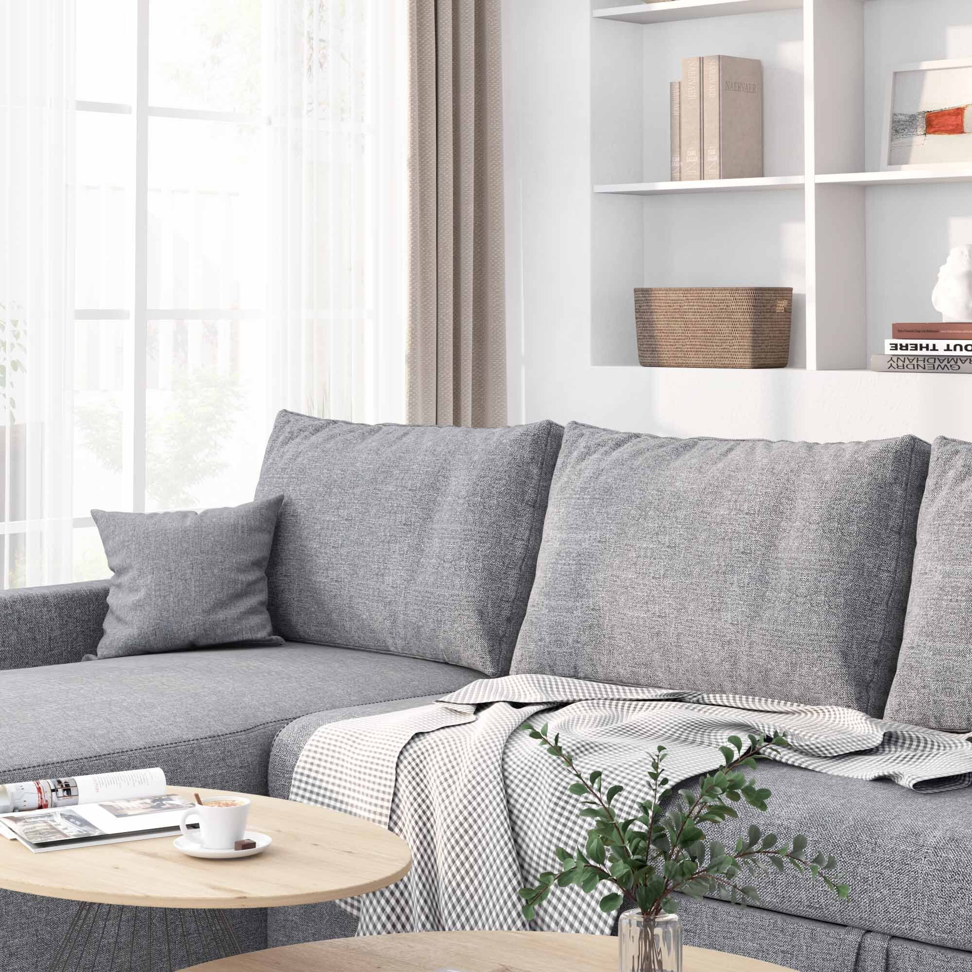 Soges 85" Pull Out Sofa Bed L Shape Sofa with Storage Chaise, Linen Fabric 3 Seater Couch, Dark Gray