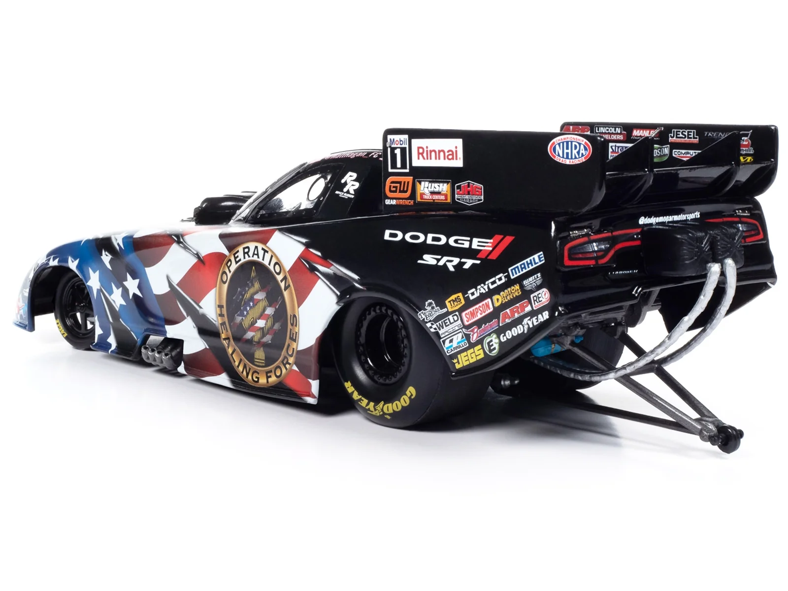 Dodge Charger SRT Hellcat NHRA Funny Car Matt Hagan "Operation Healing Force" (2023) 1/24 Diecast Model Car by Auto World