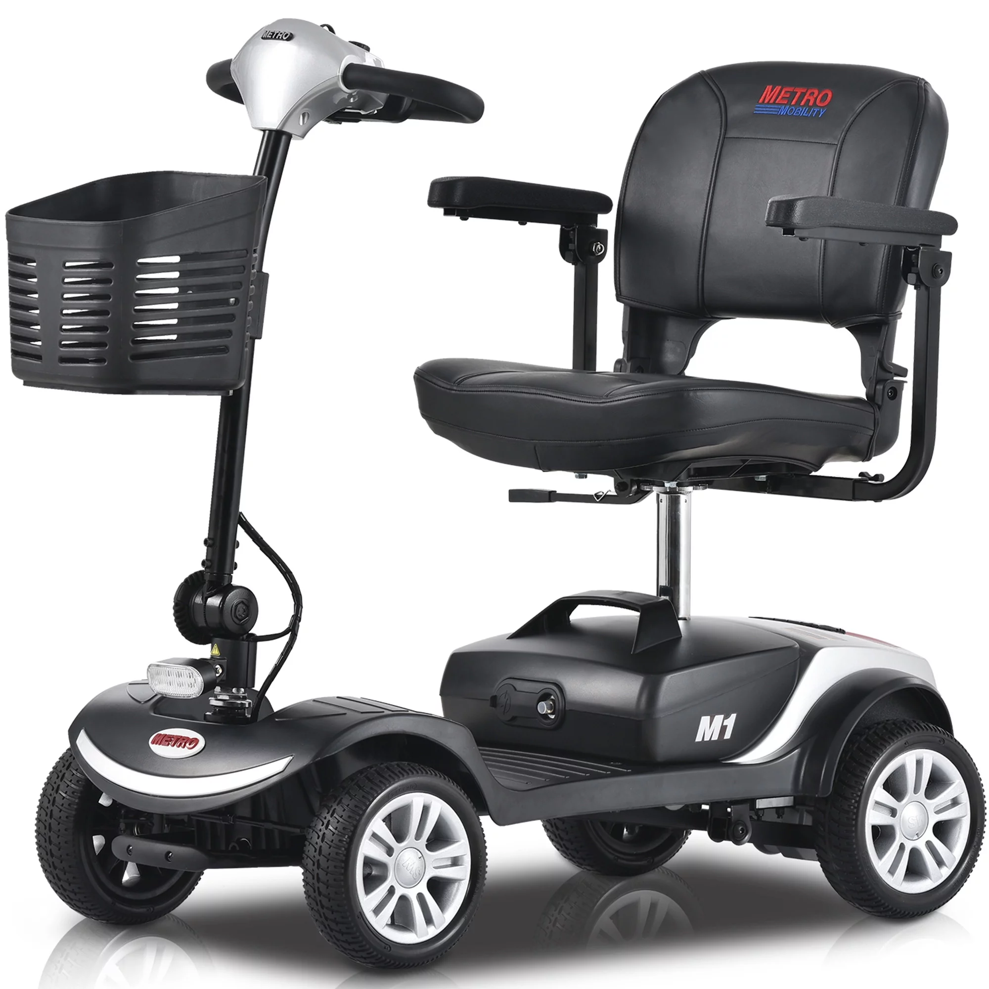 4-Wheel Mobility Scooter for Adults, Compact Motorized Scooter w/ Detachable Basket, Heavy Duty Mobility Scooter for Seniors, Adults, Max Speed 4.97mph, 300lbs, Silver, SS207