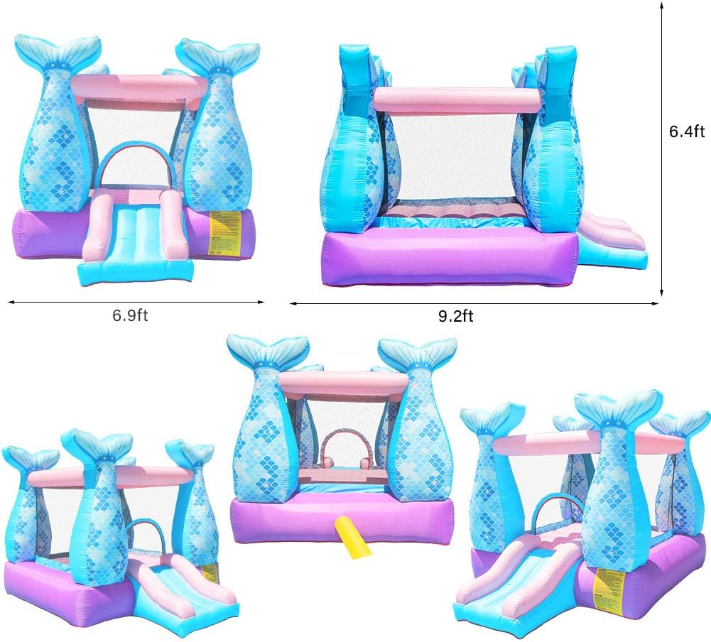 Bounce House Inflatable Mermaid Bouncy Castle House with Air Blower for Kids Party