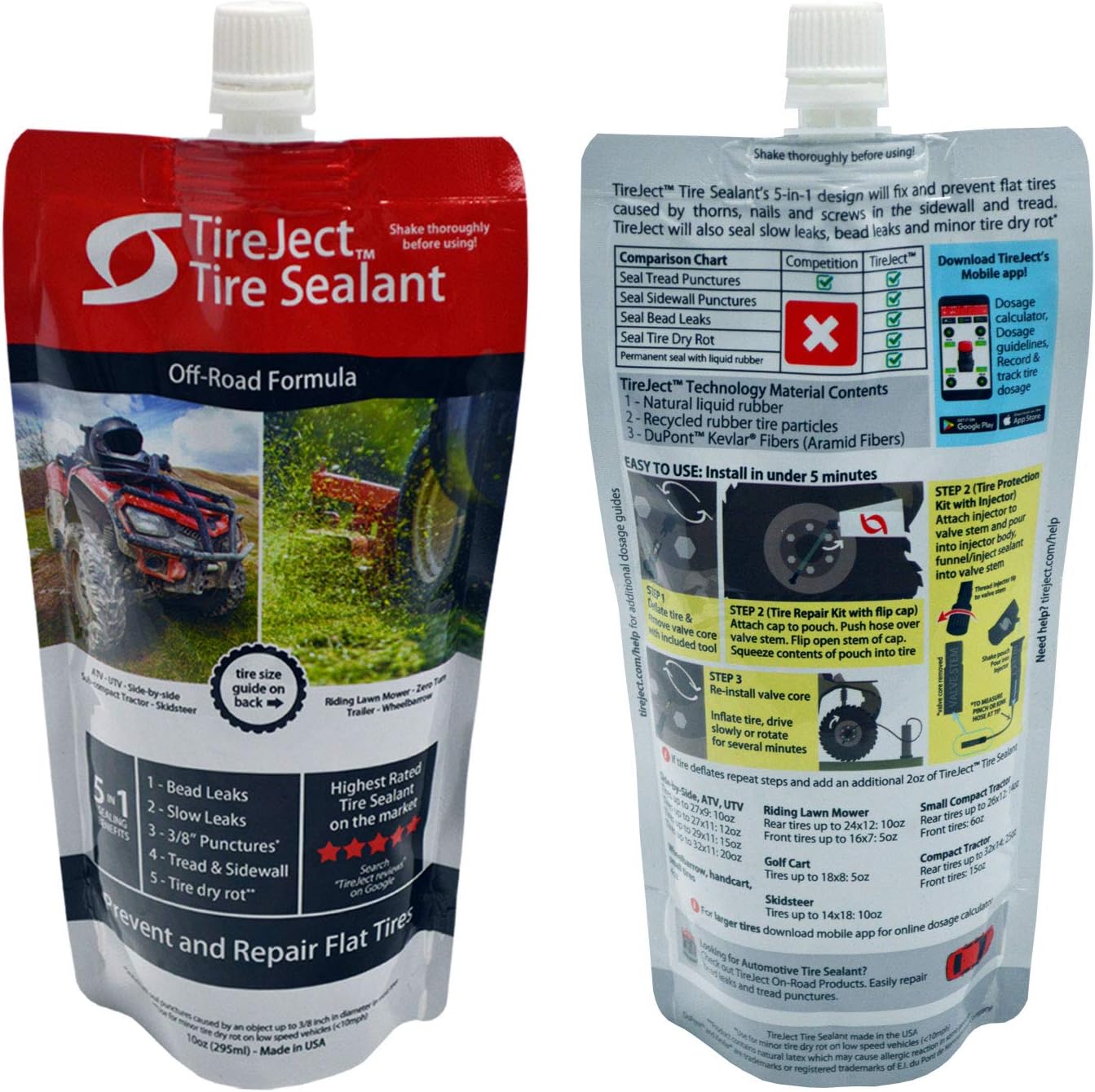 TireJect Off-Road 5-in-1 Flat Tire Protection Kit with Sealant Injector (40oz Standard ATV/SxS Kit) Pack of 2