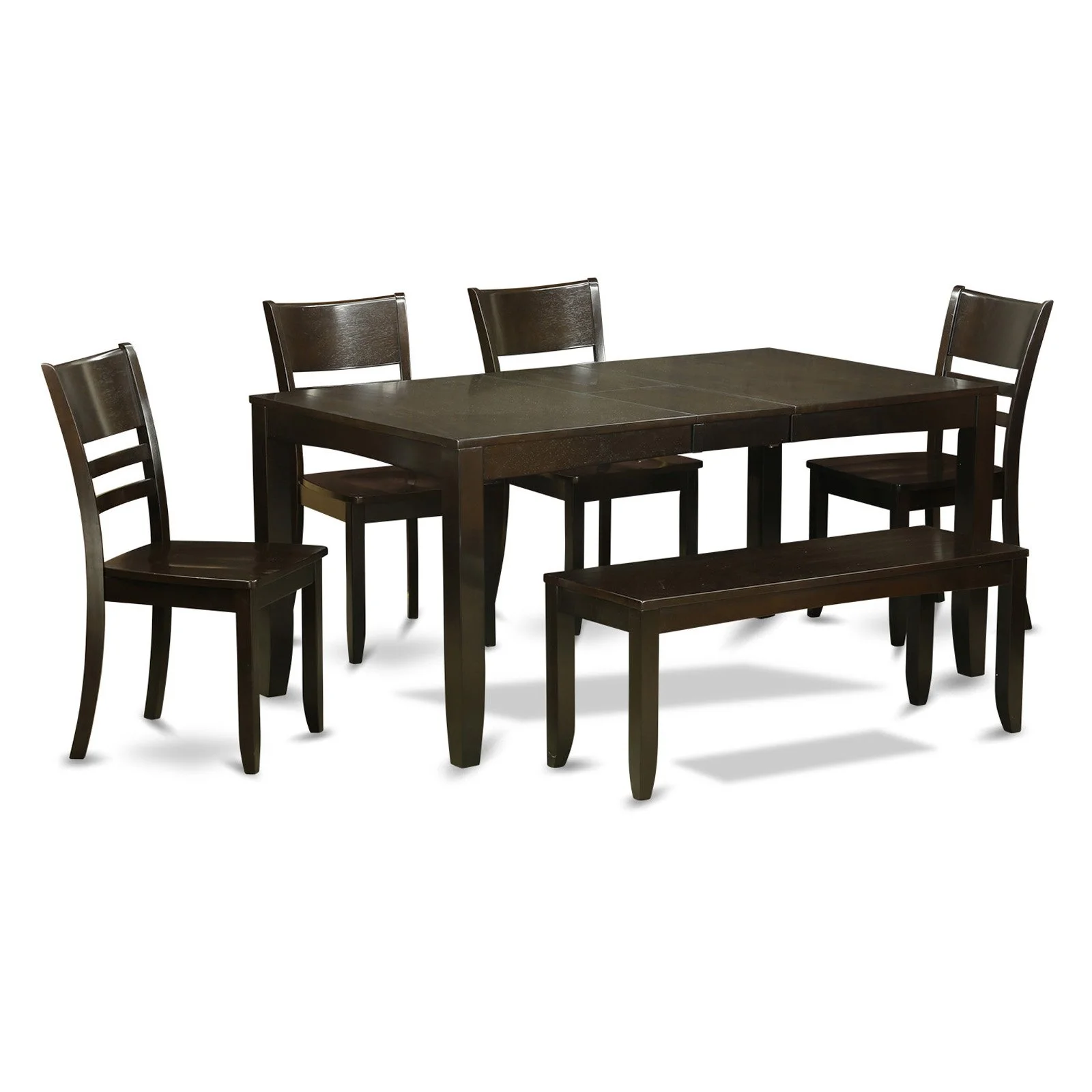 East West Furniture  6 Piece Dining Set- A Rectangle Dining Table and 4 Kitchen Chairs with a Bench, Cappuccino (Seats Option) LYFD6-CAP-W