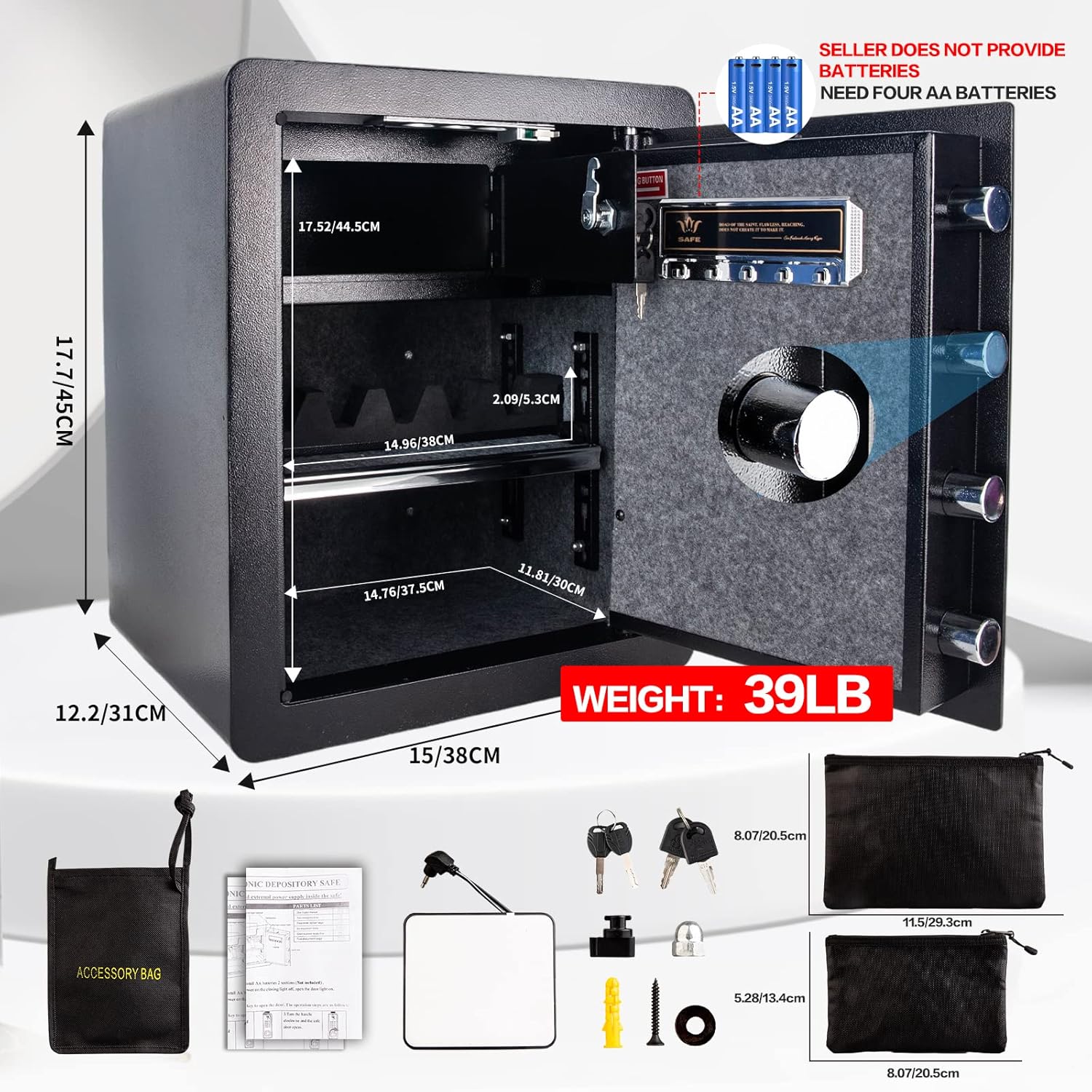2.05 Cub Security Safe and Safe Box with Digital Keypad,Fireproof Safe with Inner Cabinet LED Light,Money Safe box for Home Hotel Business