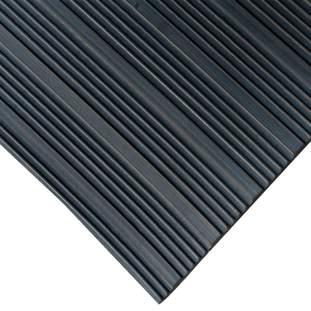 Rubber-Cal 03_168_W_CO_10 Black Composite Rib Corrugated 4 ft x 10 ft Anti-Slip Rubber Floor Mat