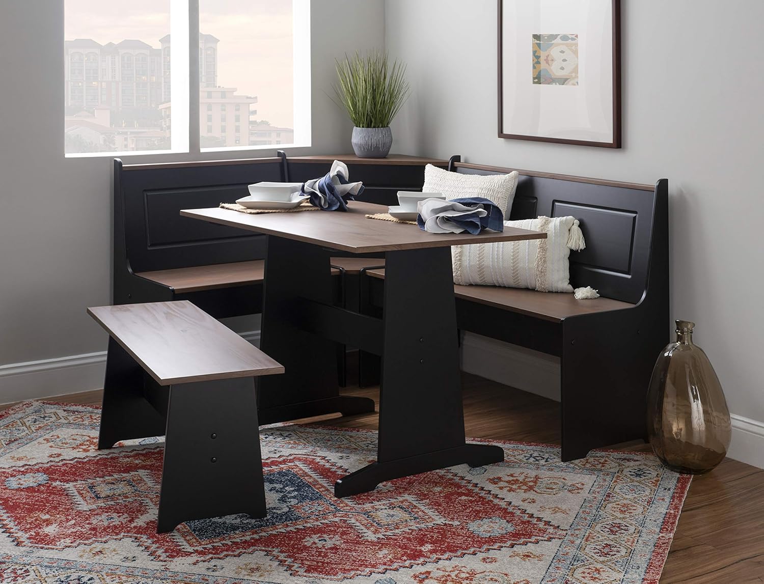 Linon Black and Pecan Breakfast Dining Set Ardmore Nook