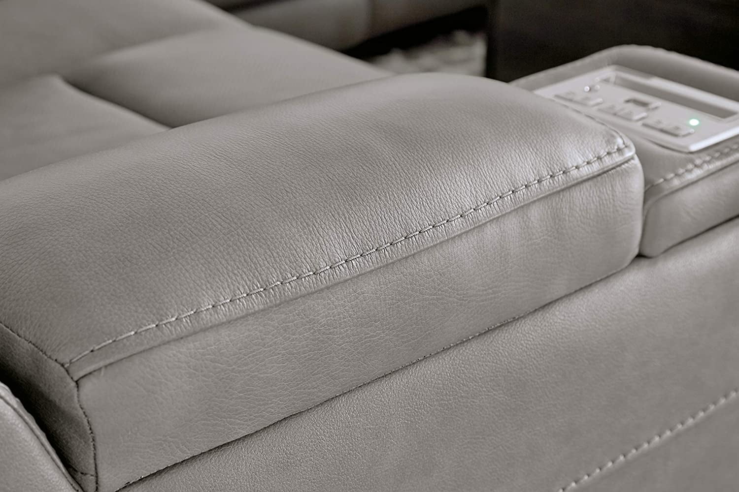 Signature Design by Ashley The Man-Den Leather Power Reclining Loveseat in Gray