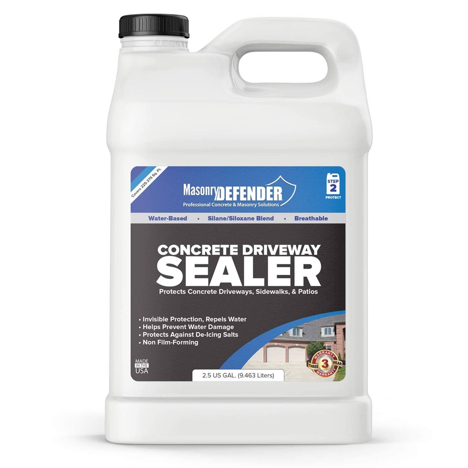 MasonryDefender 2.5 Gallon Penetrating Concrete Sealer for Driveways, Patios, Sidewalks - Clear Water-Based Silane Siloxane Seal