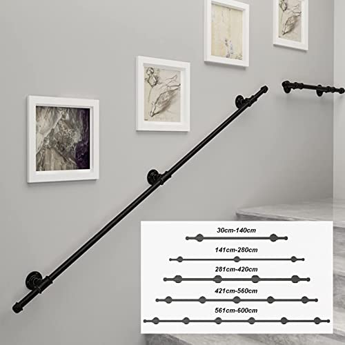 Stairs Handrail Banister for Walls,Modern Stair Railing Brackets Black Metal Wrought Iron Wall Support 1m 1.5m 2m 2.5m 3m for Disabled Elderly Indoor and Outdoor