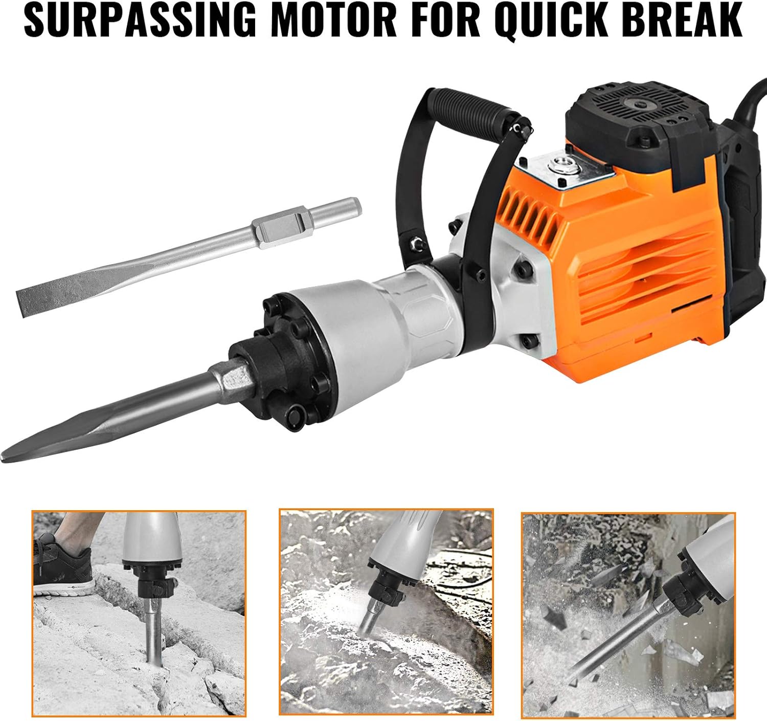 Mophorn 3500W Electric Demolition Hammer Heavy Duty Concrete Breaker 1400 BPM Jack Hammer Demolition Drills with Flat Chisel Bull Point Chisel (3500 W)