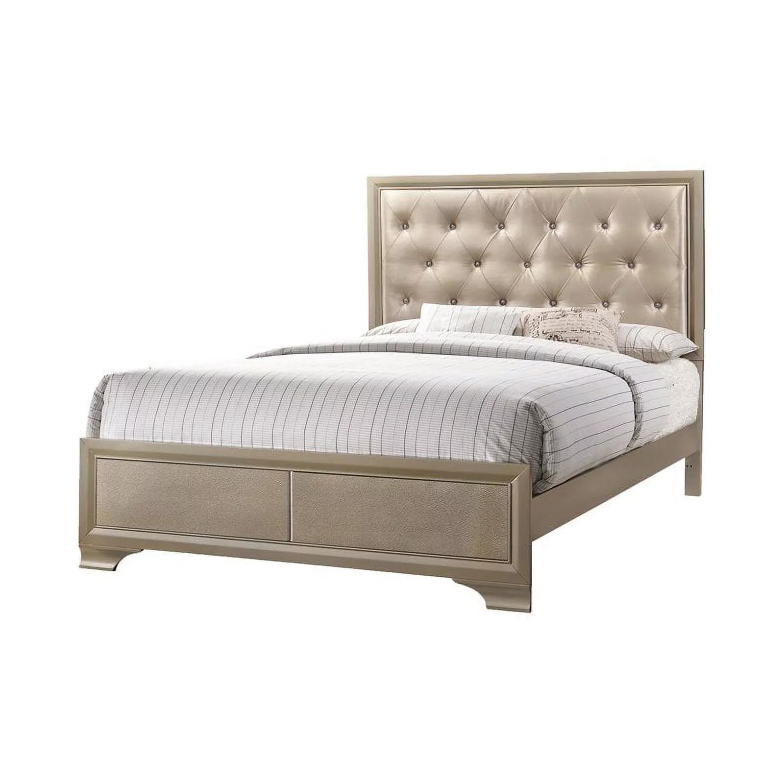 Maklaine Contemporary 5-piece Queen Wood Bedroom Set in Champagne Gold