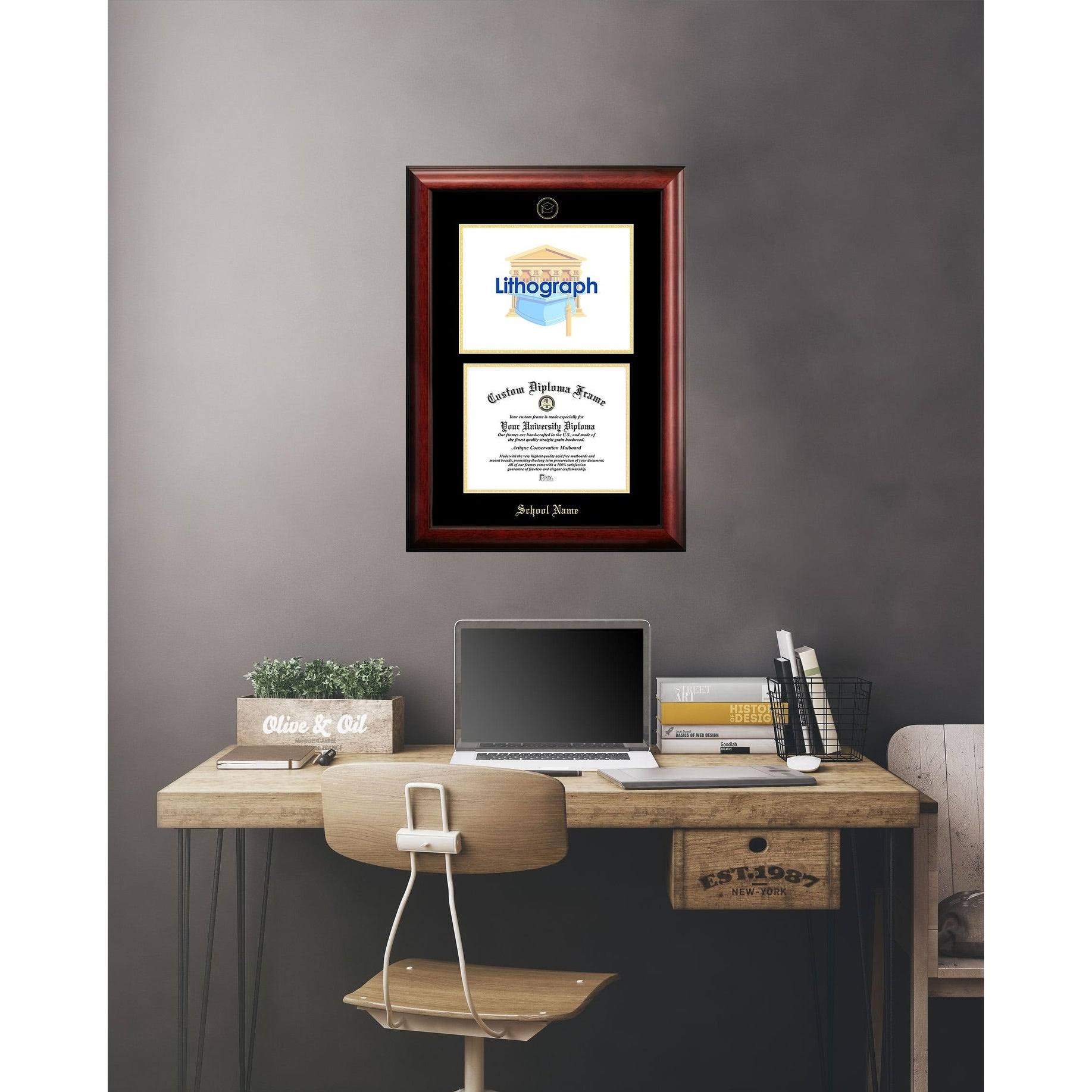 East Carolina University 11x22 x 14x22 Gold Embossed Diploma Frame with Campus Images Lithograph