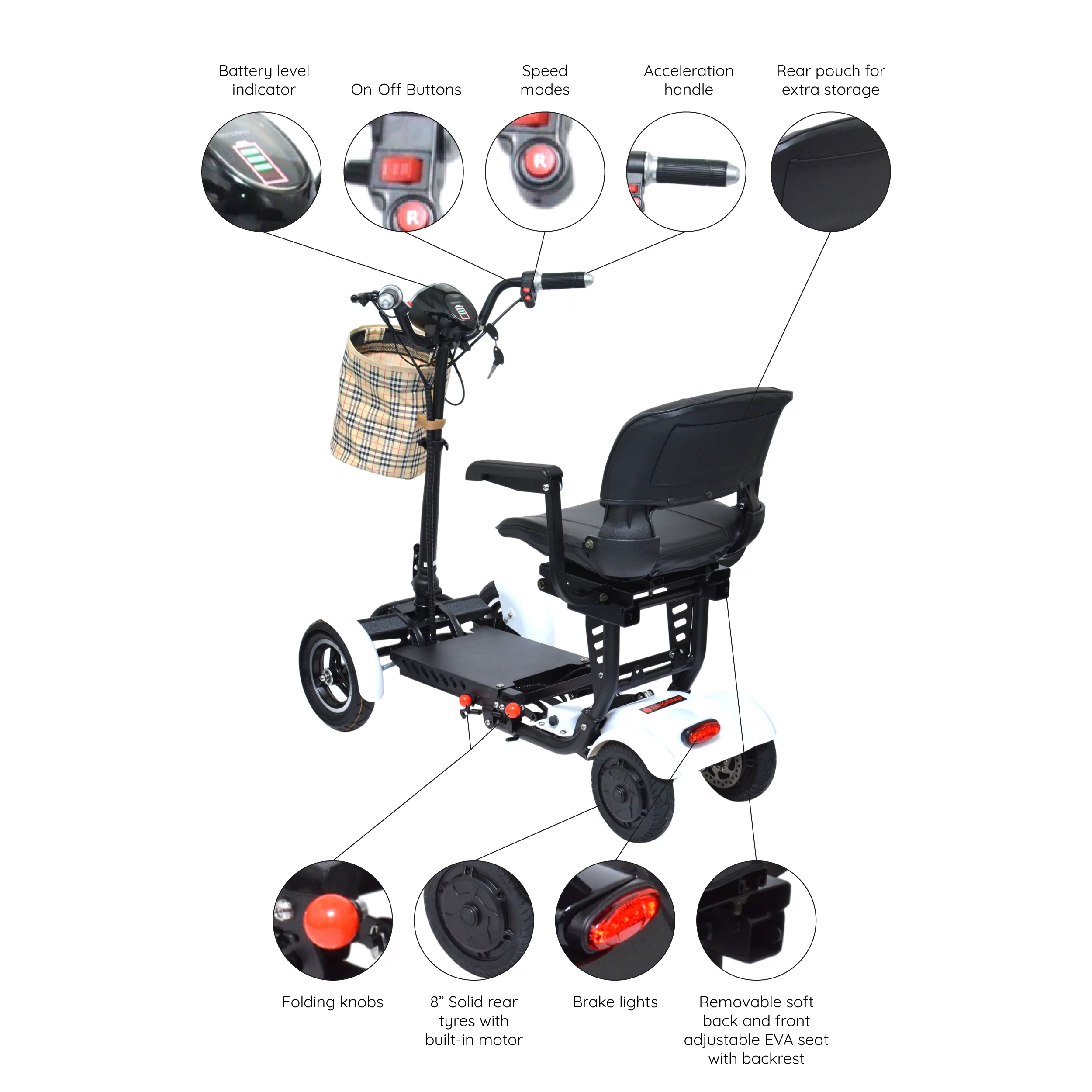 Bangeran Electric Mobility Scooter, 4 Wheel Foldable Portable, Up to 12 Miles - Blue