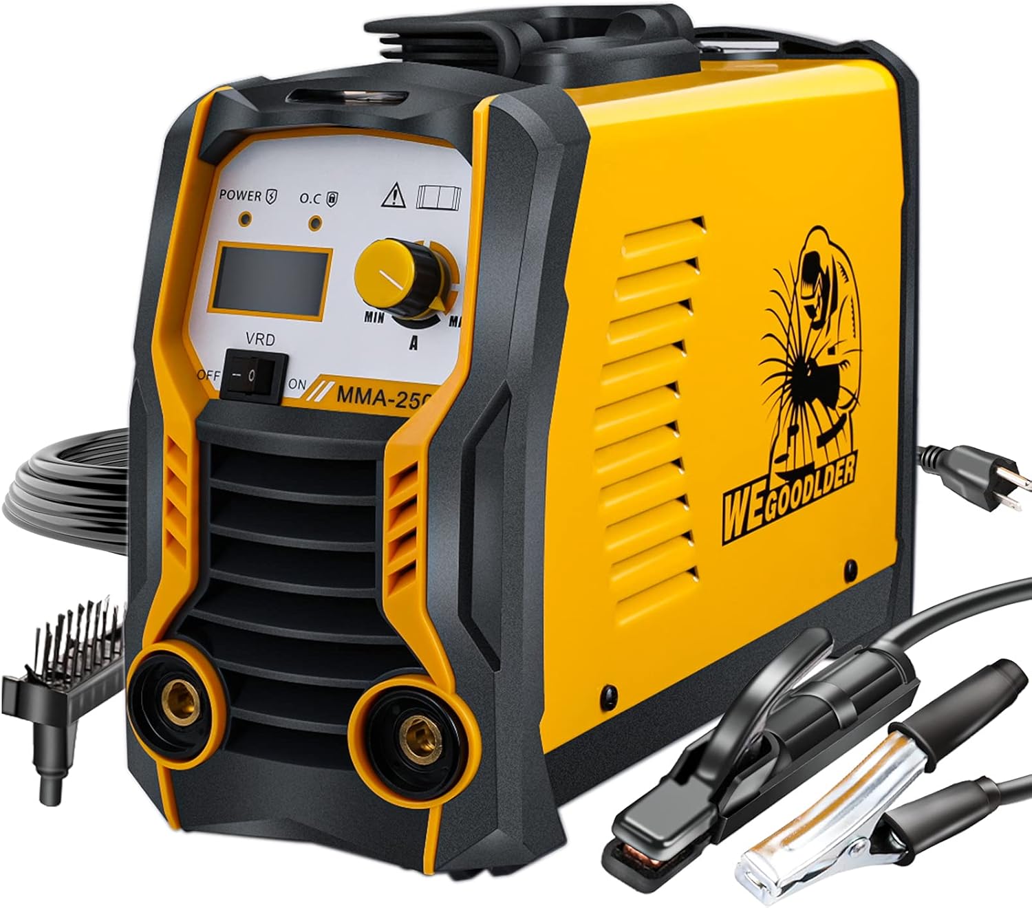 110V/220V Mini MMA Welder 200Amp ARC Stick Welding Machine IGBT Digital Display LCD Dual Voltage Welder with Electrode Holder Work Clamp Input Power Adapter Cable