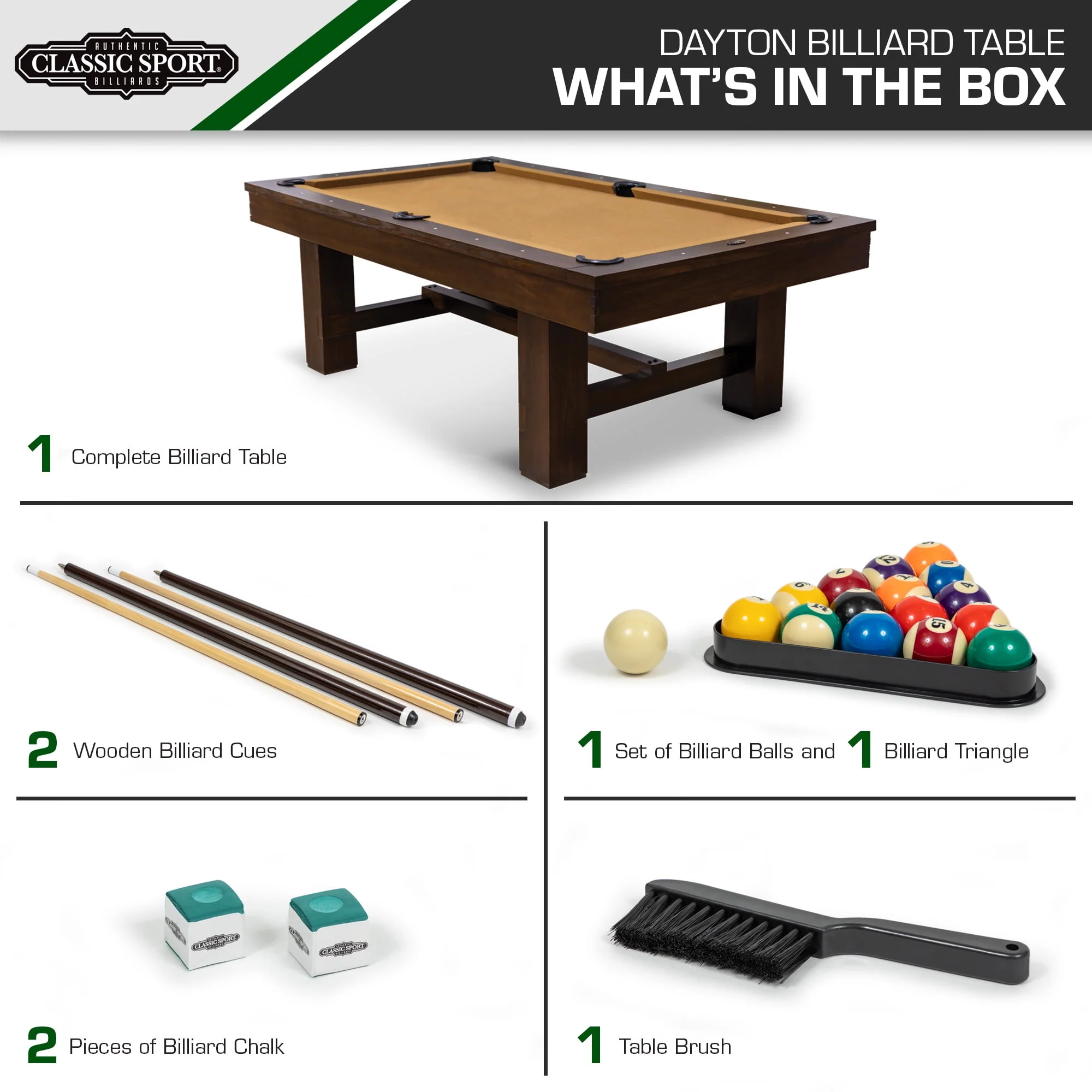 Classic Sport Dayton 96 x 55 Pool Table, Tan, Set up in 10 Minutes