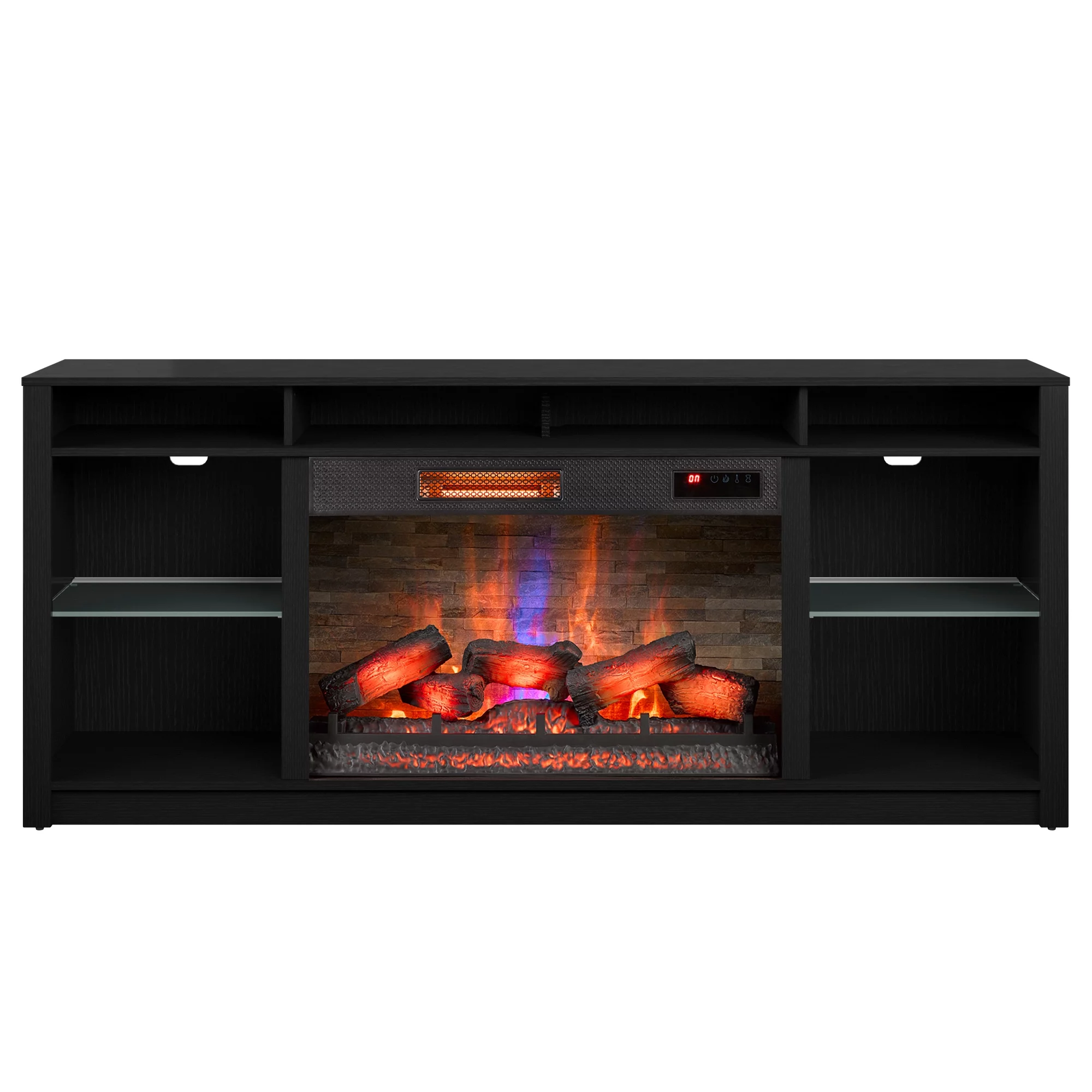 Twin Star Home Modern Contemporary TV Stand for TVs up to 80" with 33" Electric Fireplace and Interior Lights, Black