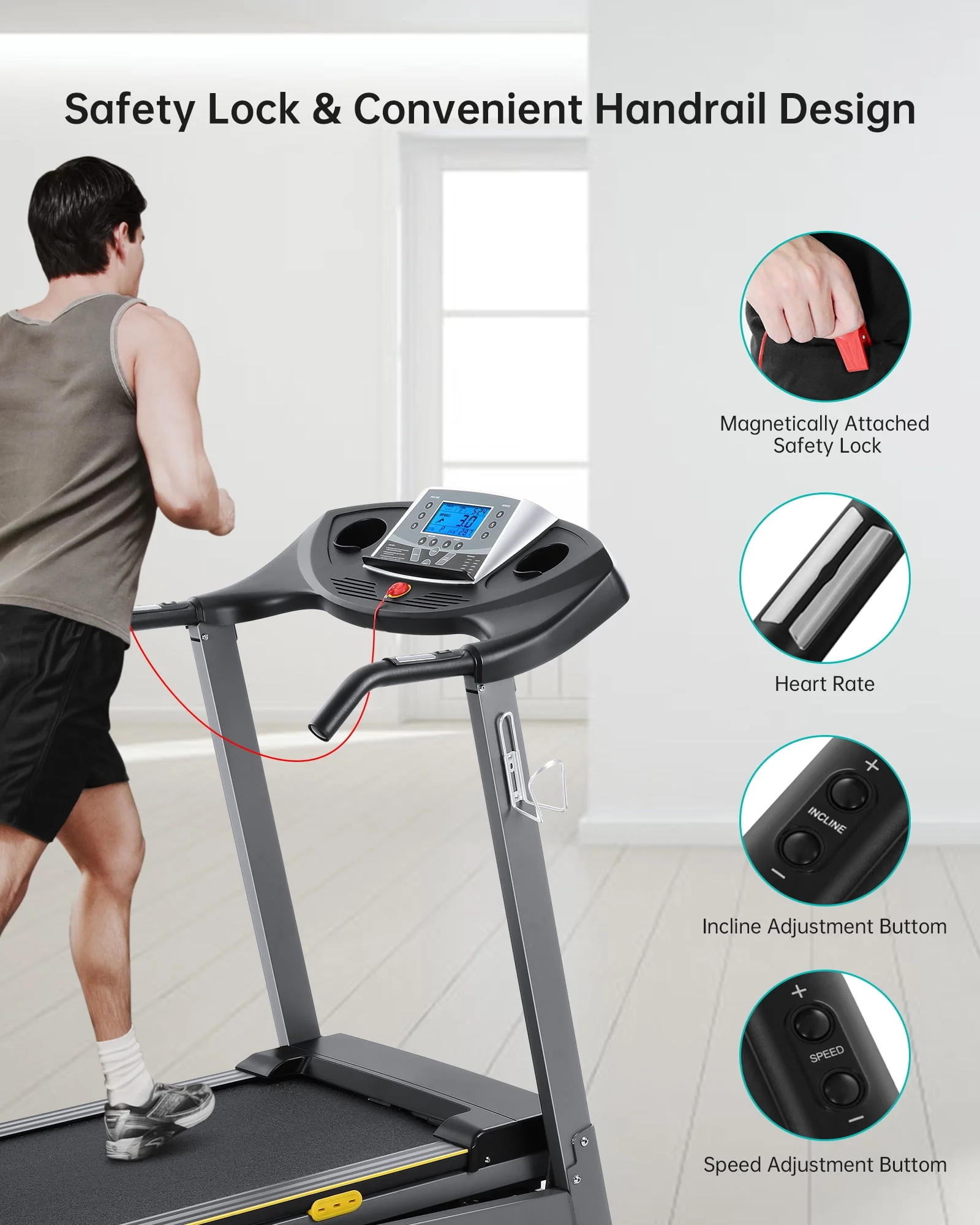 Treadmill with Incline Folding Treadmill with 12-Level Automatic Incline 2.5hp Power 8.5mhp Speed Running Machine 15 Preset Training Program Electric Treadmill for Home Use