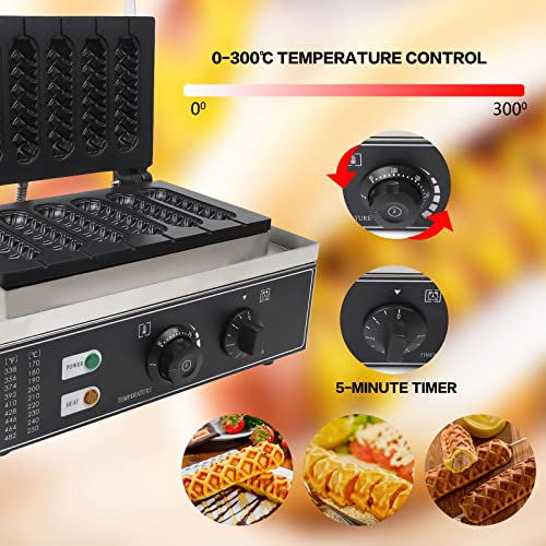 6pcs Waffle Stick Maker, Stainless Steel Waffle Stick Maker Corn Hot Dog Waffle Maker Machine Non-Stick Waffle Irons 50-300℃ Temp Control for Home Commercial Use