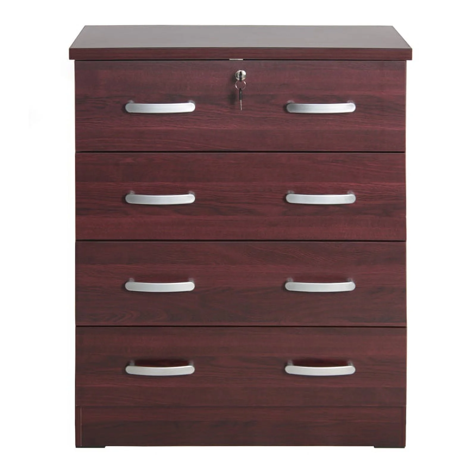 Home Square 2-Piece Set with Dresser with Lock 2-Drawer Nightstand in Mahogany