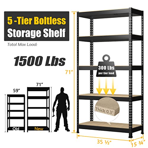 PrimeZone 2 Pack Storage Shelves 48" x 24" x 72" - 5 Tier Heavy Duty Adjustable Garage Storage Shelving, Metal Storage Utility Rack Shelf Unit for Warehouse Pantry Closet Kitchen, Black