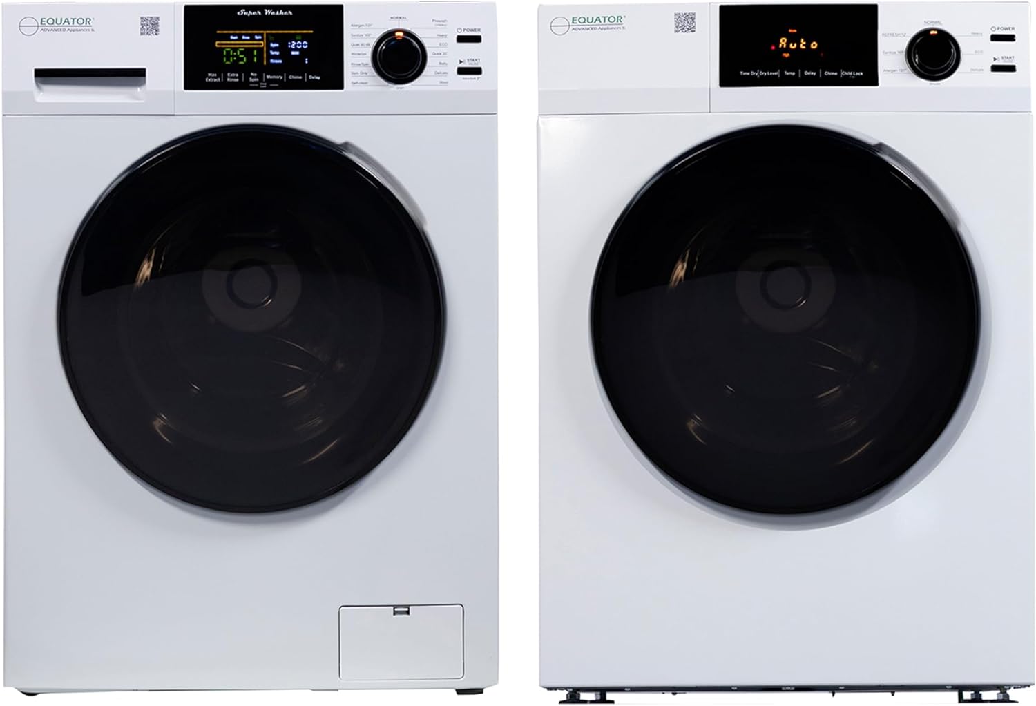 Equator Deluxe Laundry Set Washer 1.9cf 110V +Vented Dryer 220V (Side by Side)