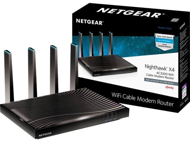 Netgear - Nighthawk X4 Dual-Band Ac3200 Router with 24 x 8 Docsis 3.0 Cable M...