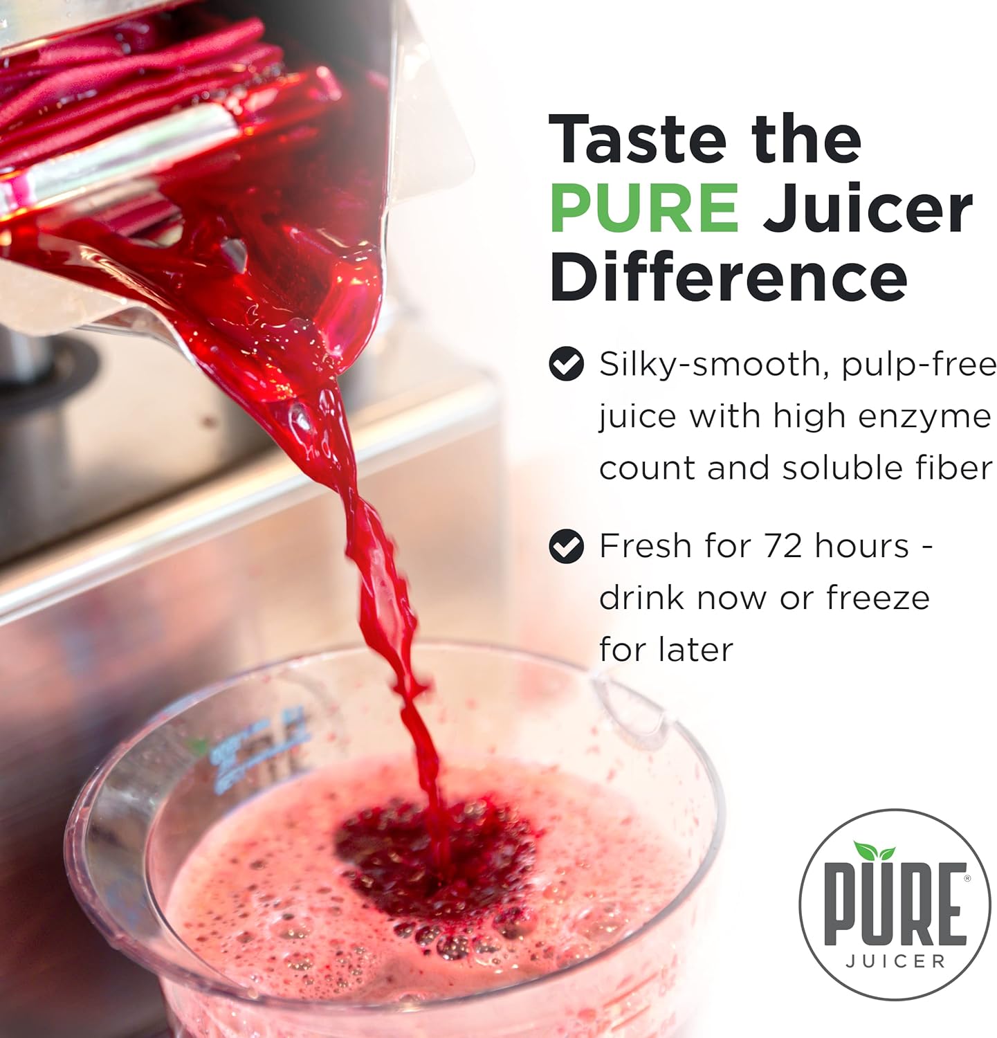 PURE Juicer Two-Stage Juicer - Premium Cold Press Juicing Machine - Solid Stainless Grinder and Hydraulic Press For Fruits, Vegetables, Nuts