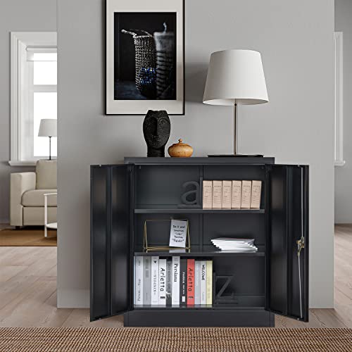 Metal Storage Cabinet, 71" H Locking Cabinet with 5 Adjustable Shelves for Garage, Classroom, School, Home, Office, Pantry-Black