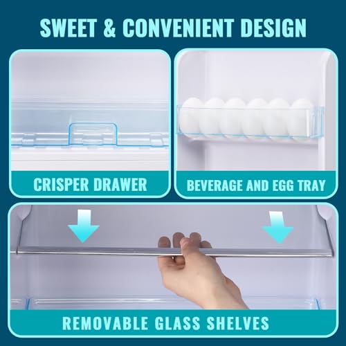 WANAI Compact Refrigerator 3.2 Cu.Ft Classic Retro Refrigerator 2 Door Mini Refrigerator Adjustable Remove Glass Shelves Refrigerator Suitable for Dorm Garage and Office