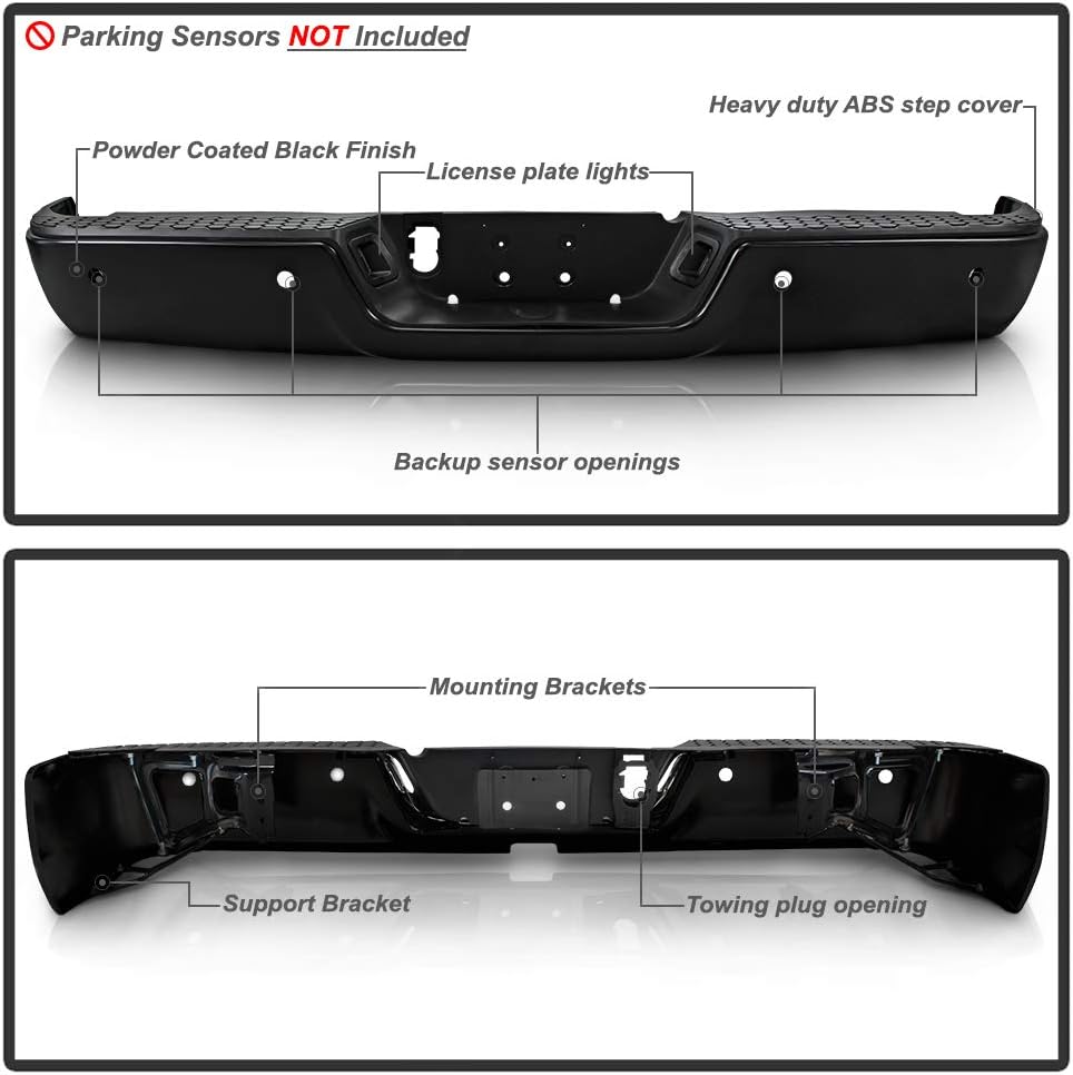 ACANII - For 2009-2018 Dodge Ram 1500 w/Sensor Holes w/o Dual Exhaust Black Steel Rear Step Bumper Complete Assembly