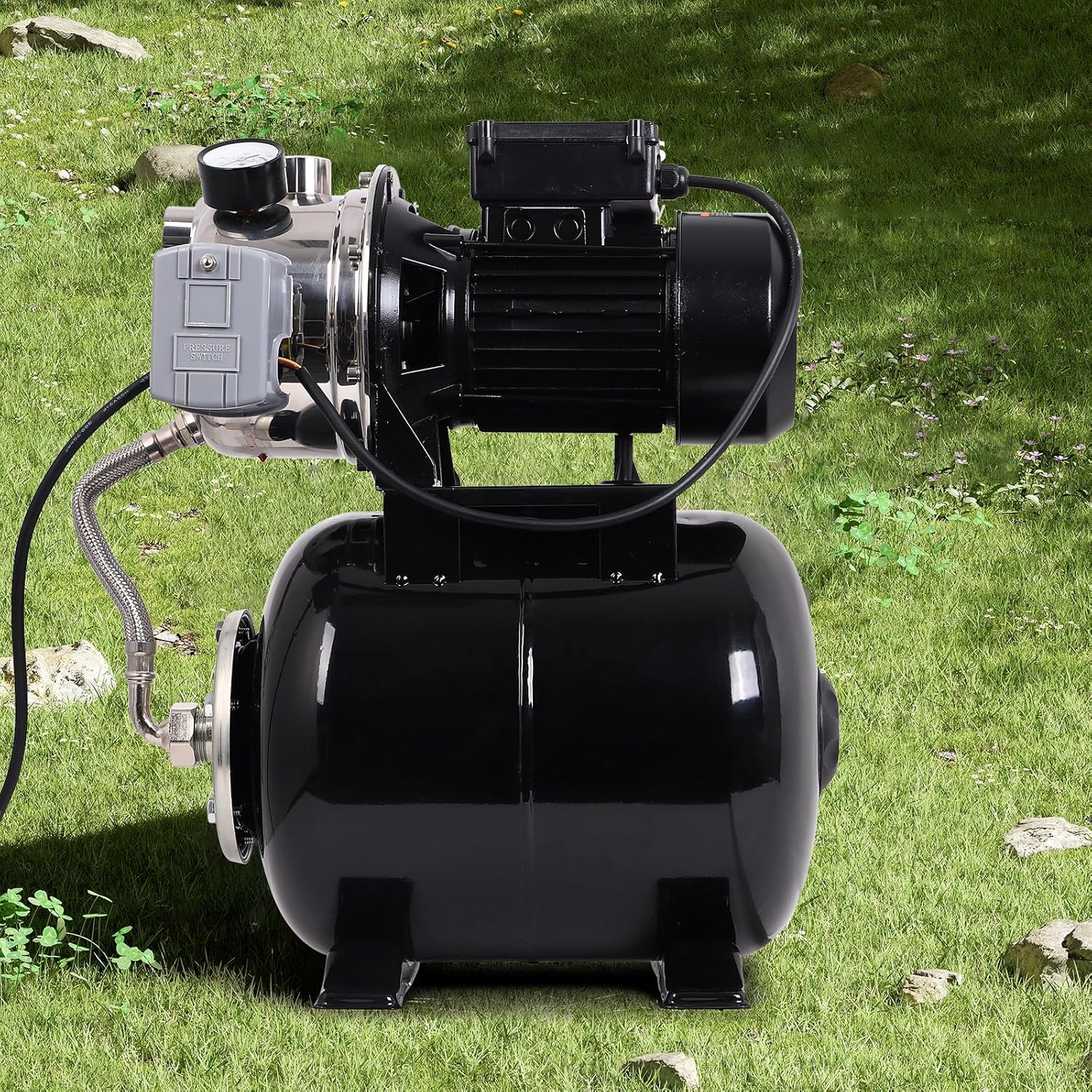 1.6HP Shallow Well Pump with Pressure Tank, 1340GPH Stainless Steel Irrigation Pump, 115V Automatic Water Booster Jet Pump for Home, Garden, Farm, Lawn Sprinkler Systems