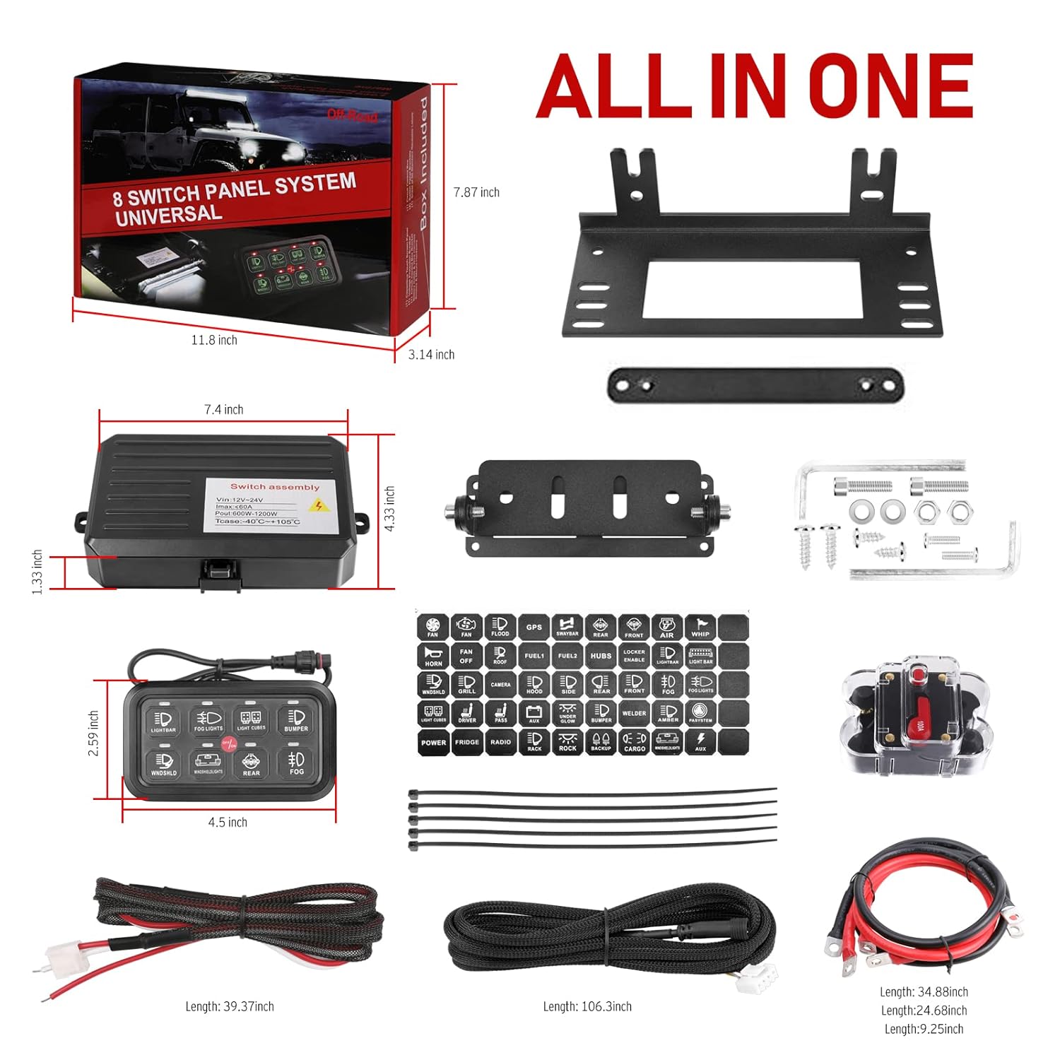 ANGU-OFFROAD 6 Gang Switch Panel, 12V Pod Electronic Fuse System Electronic Fuse System Circuit Control Box with Harness Label Sticker Circuit Control Box Pod for Car Truck Boat ATV UTV Offroad