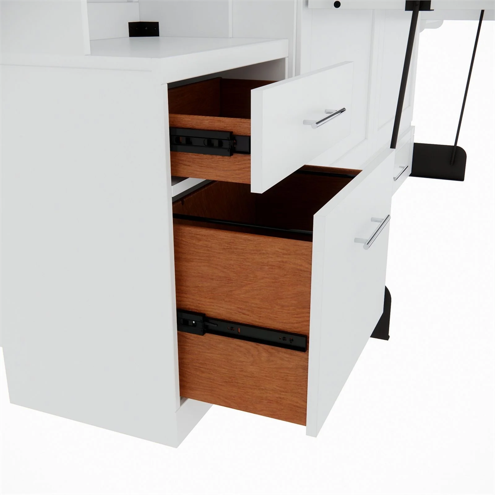 RoomAndLoft Queen Wood Murphy Wall Desk Bed & Shelf Storage in White