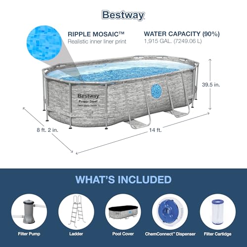 Bestway Power Steel Swim Vista Series II 14' x 8' 2" x 39.5" Above Ground Outdoor Swimming Pool Set with 530 GPH Filter Pump, Ladder, and Pool Cover