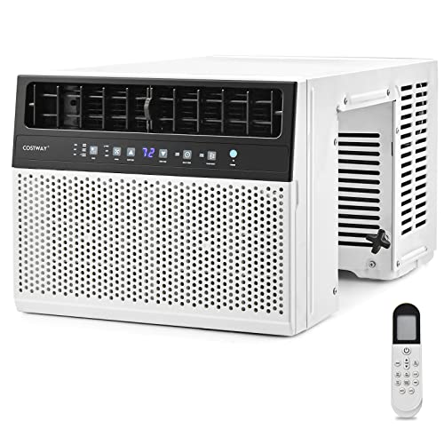 COSTWAY 8000 BTU Window Air Conditioner, Over the Sill AC up to 400 Sq.Ft. w/Cool/Dry/Fan/Auto/Sleep/Energy Saver Modes, Full Widow View, Ultra Quiet Operation