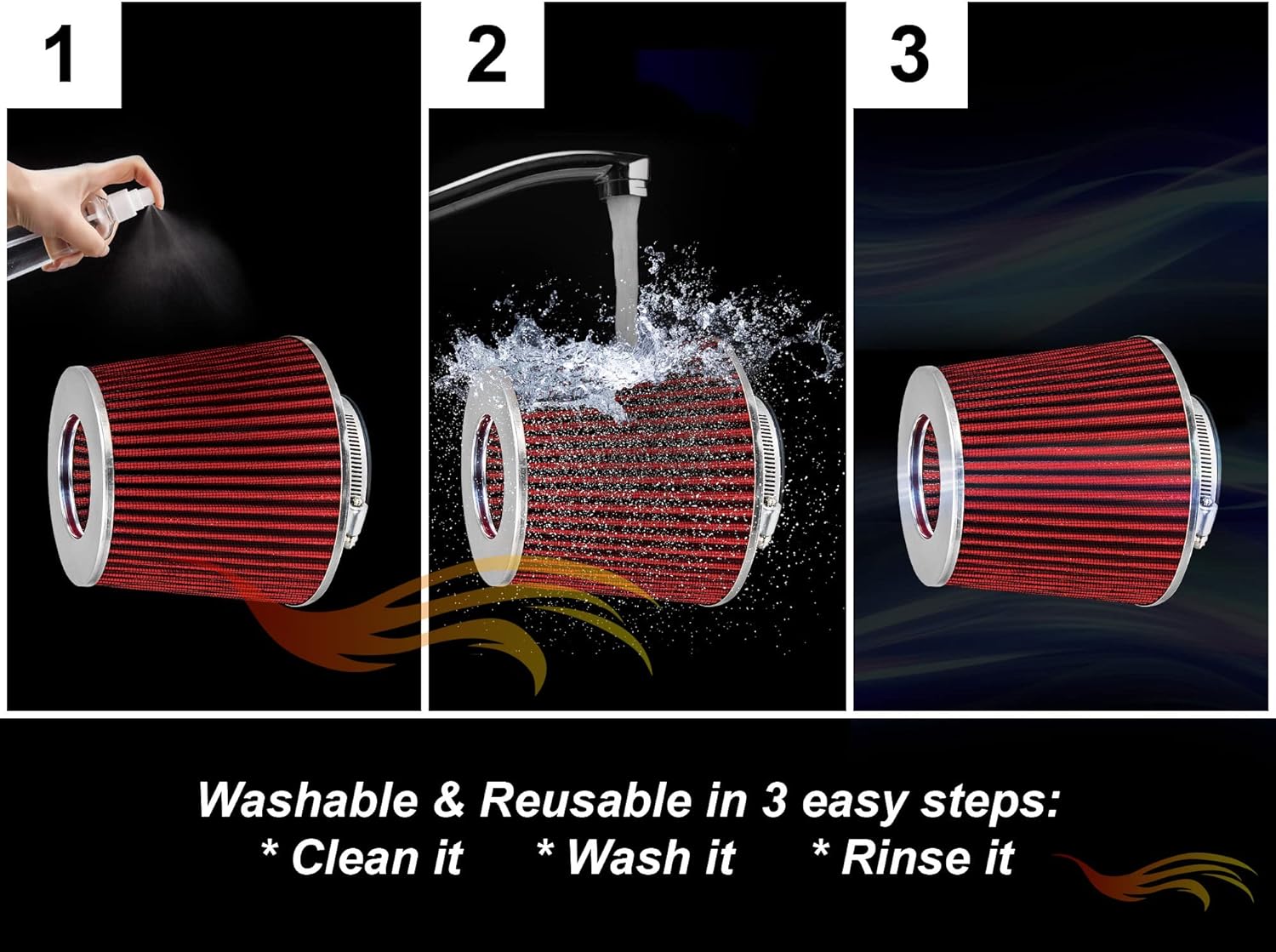 Cold Air Intake System with Heat Shield Kit + Filter Combo RED Compatible For 15-17 Ford Mustang 3.7L V6