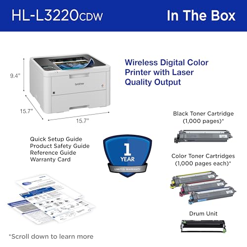 Brother HL-L3210CW Compact Digital Color Printer Providing Laser Printer Quality Results with Wireless