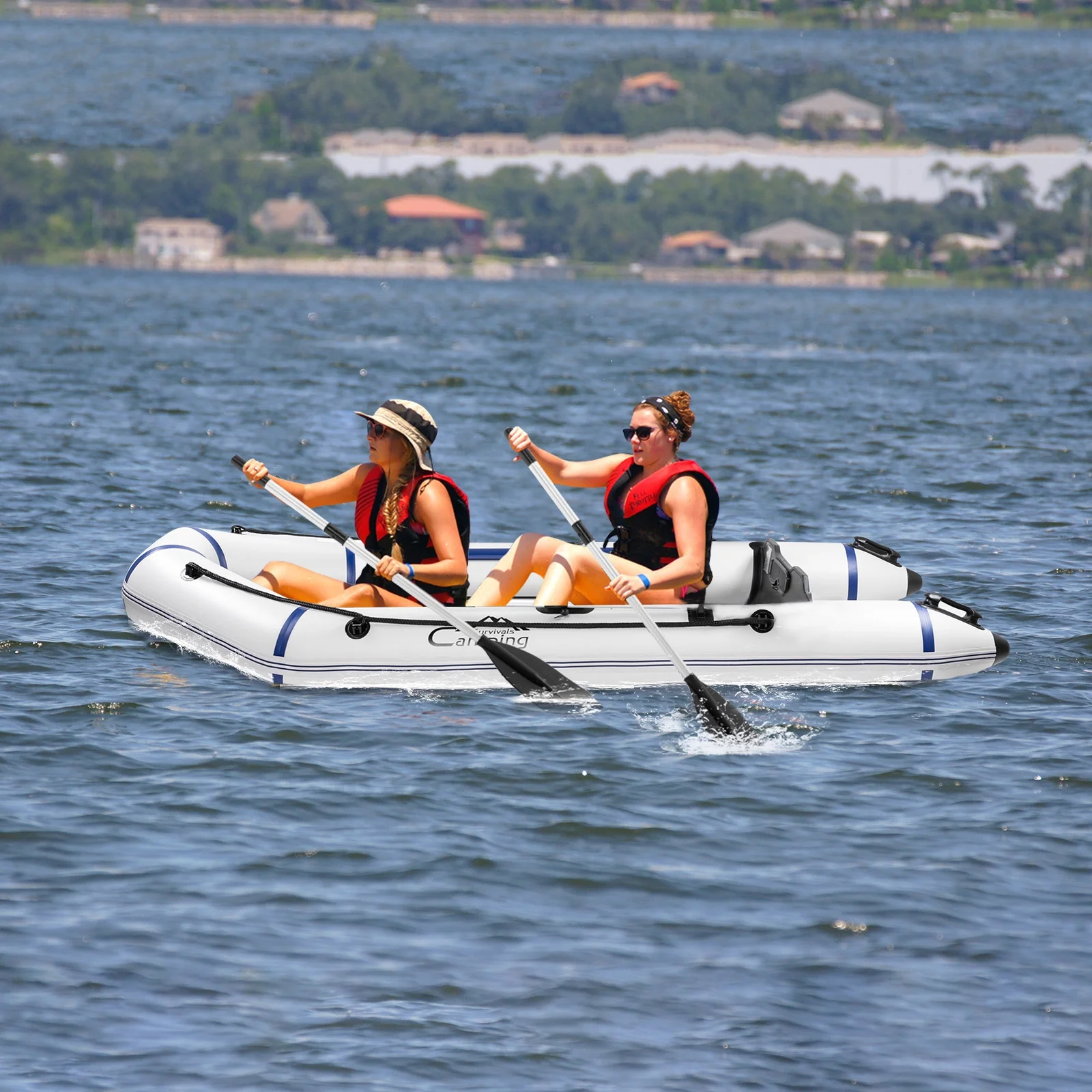 Campingsurvivals 10ft Inflatable Boat, 600 lbs Weight Capacity Rafting Fishing Dinghy Boat, Gray/White