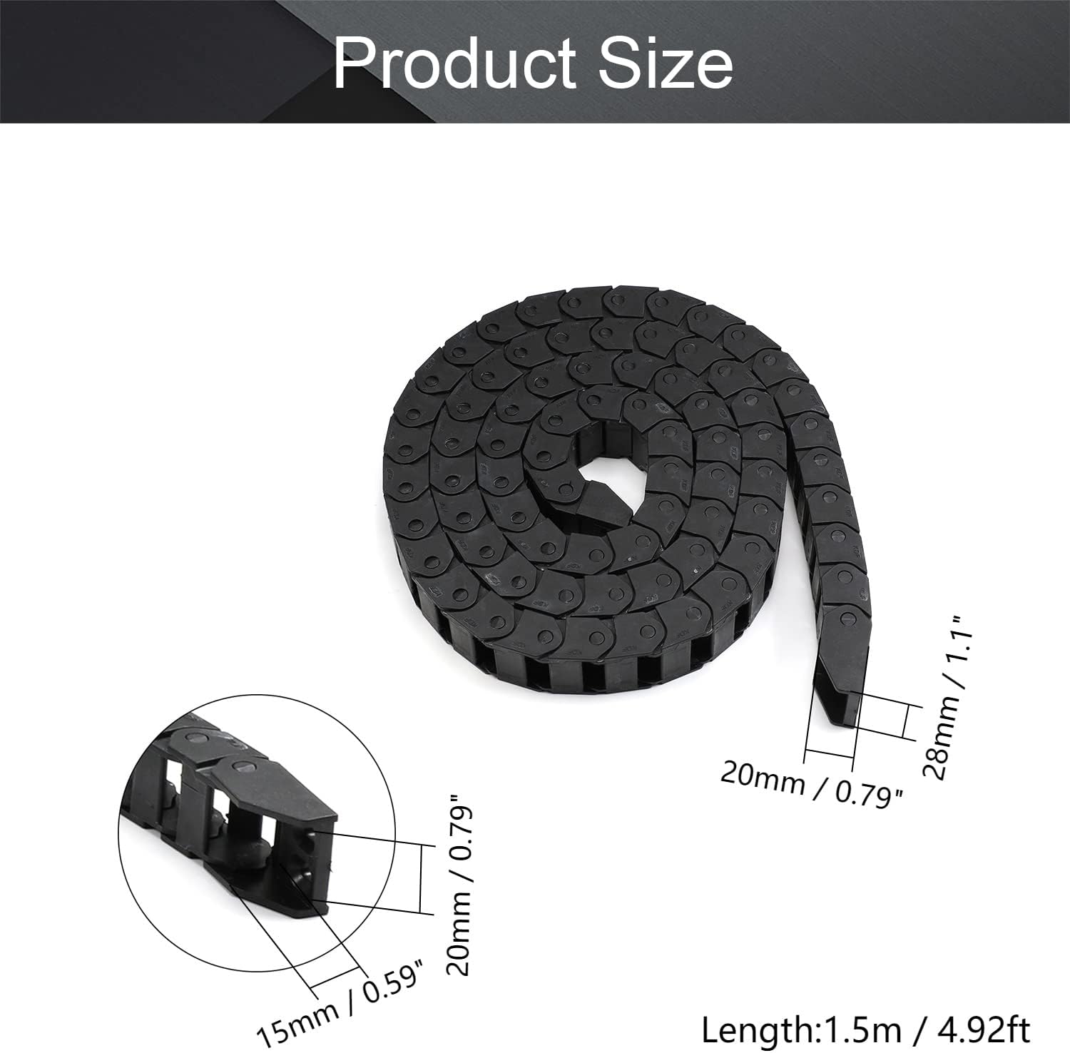 Fielect Drag Chain Cable Carrier Open Type with End Connectors R100 35X100mm 1 Meter Plastic for Electrical CNC Router Machines Black 1Pcs