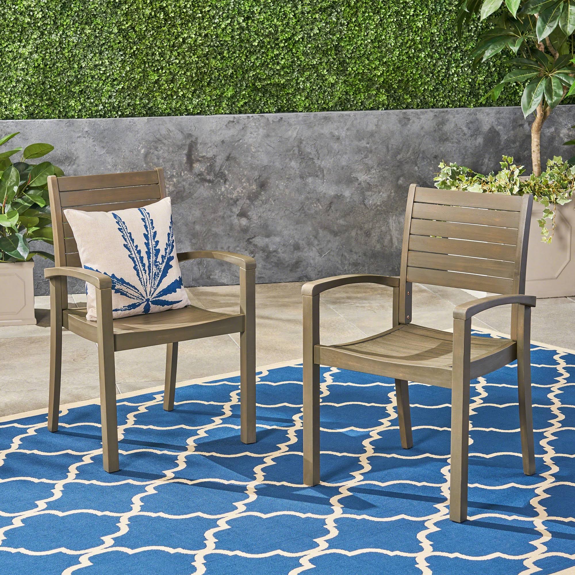 Christopher Knight Home Miguel Outdoor Acacia Wood Dining Chair (Set of 2) by, Gray