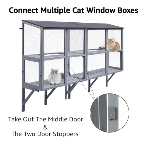 beeNbkks Bug Proof Cat Catio, Window Box Enclosure for Indoor Cats, Wooden Cat Window Perch House, Expandable for Multi Cats, Secure Comfortable Outdoor Haven for Cats, Keep Bugs Insects Out