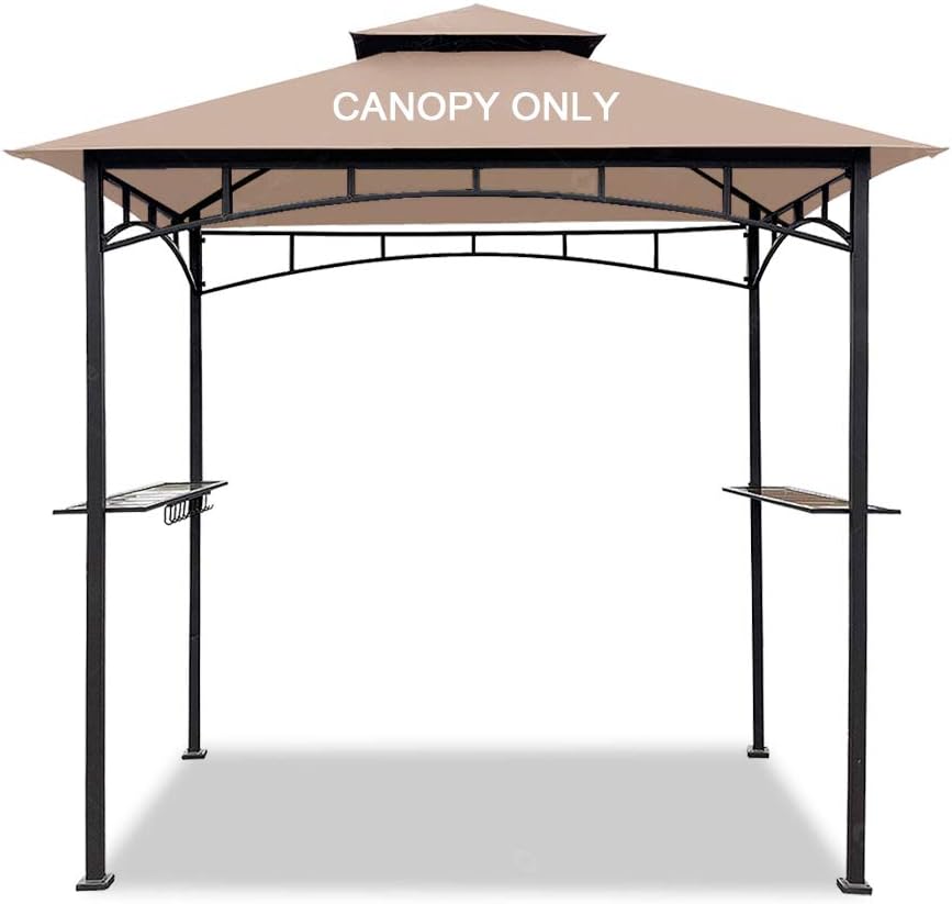 Easylee Grill Gazebo Shelter Replacement Canopy 5'x8' Double Tiered BBQ Cover Roof ONLY FIT for Gazebo Model L-GG001PST-F (Grey)