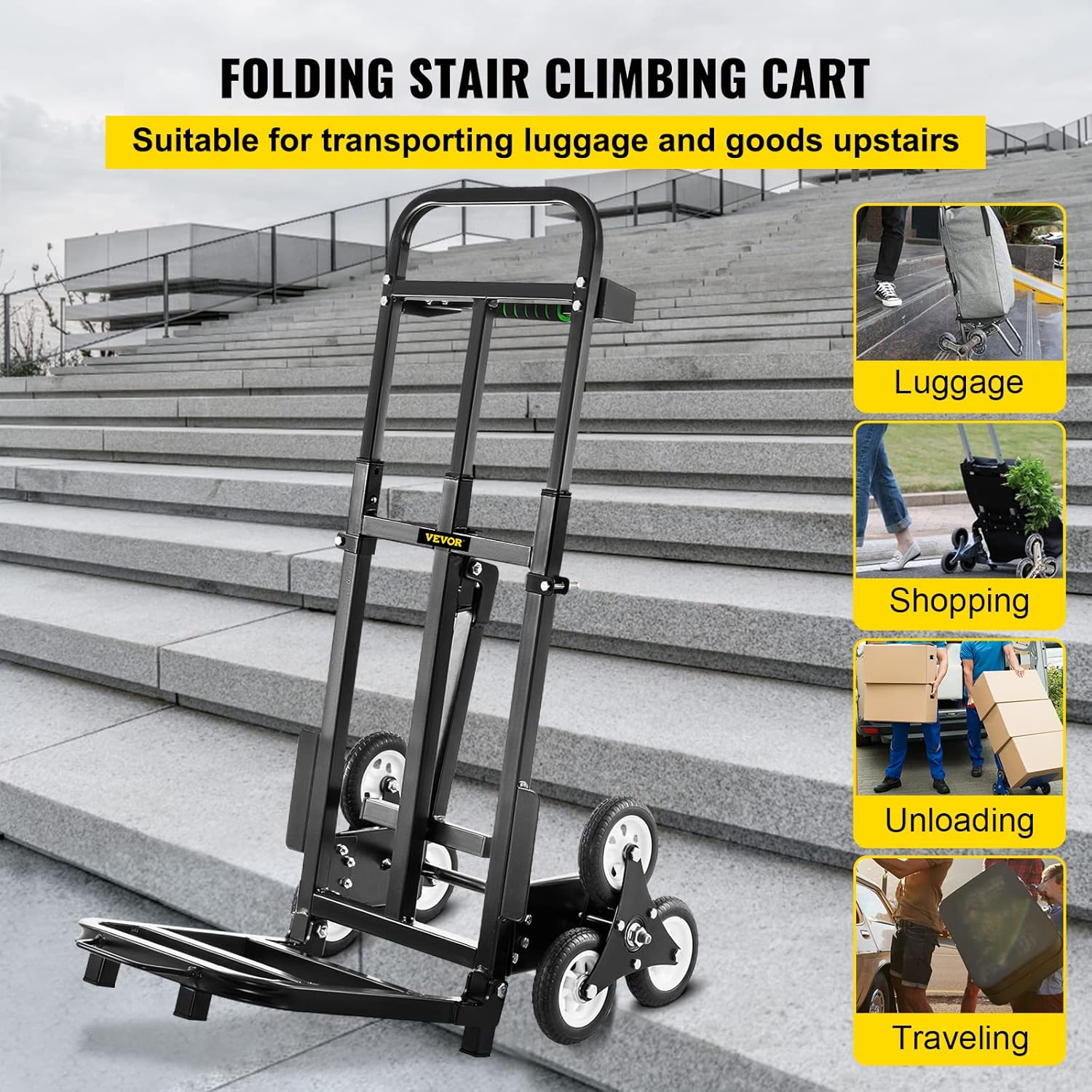 VEVOR Stair Climbing Cart 420lbs Capacity,Stair Climber Hand Truck with Adjustable Handle