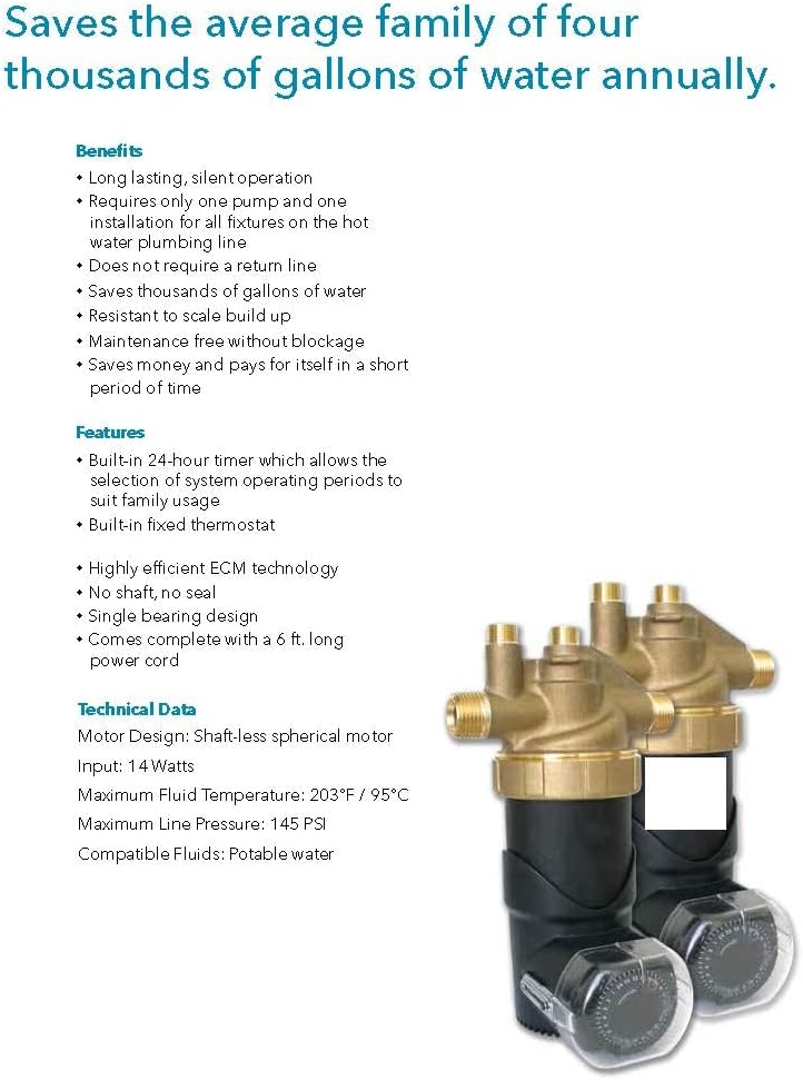 Laing 60A0G6001 Autocirc Undersink Hot Water Circulating Pump With Timer and 6 Foot Cord Black