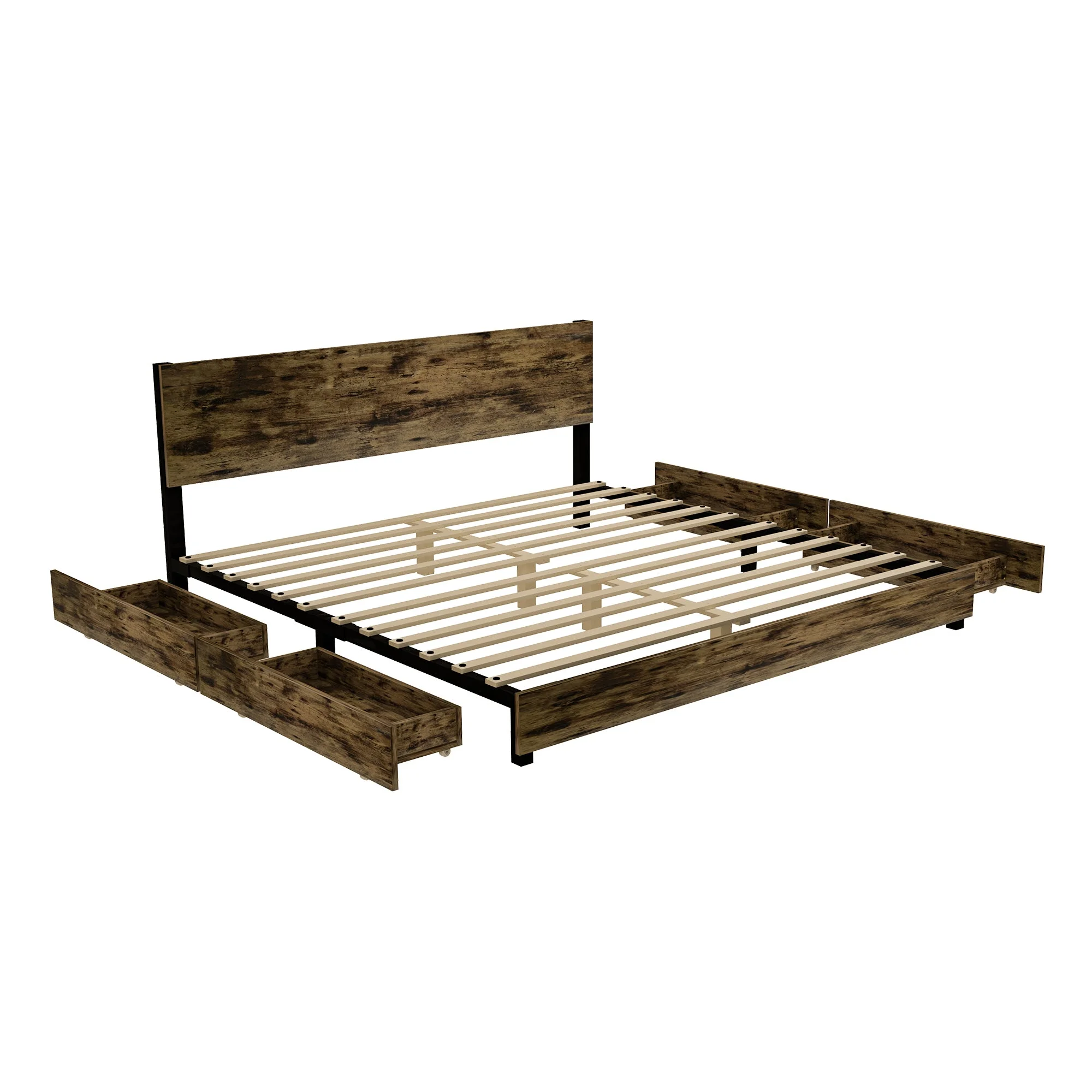 Elon King Size Bed Frame - Rustic Brown