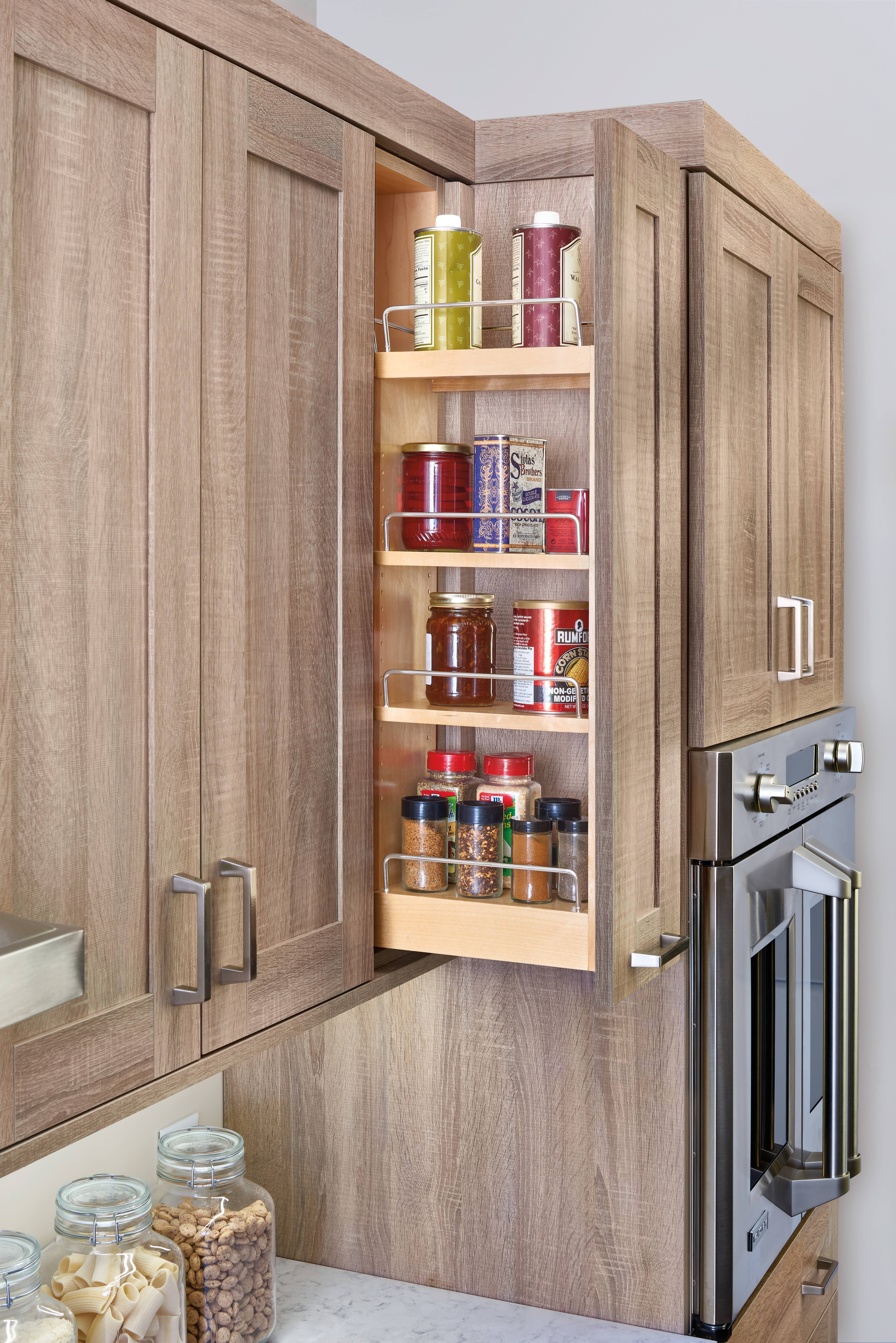 Rev-A-Shelf 9 in Wood Pull Out Wall Organizer w/Soft Close