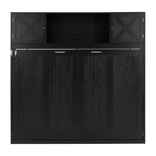 SOFTSEA Full Horizontal Murphy Bed with Shelves, Farmhouse Murphy Wall Bed with Storage Bookcase for Small Spaces, Living Room, Guest Room, Bedroom, Home Office, Black