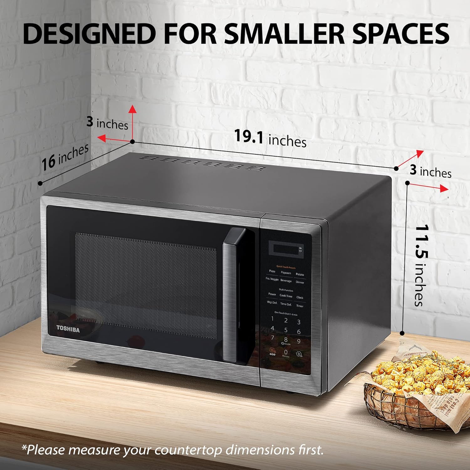 TOSHIBA Air Fryer Combo 8-in-1 Countertop Microwave Oven, Convection, Broil, Odor removal & ML2-EM09PA(BS) Small Countertop Microwave Oven With 6 Auto Menus, Kitchen Essentials
