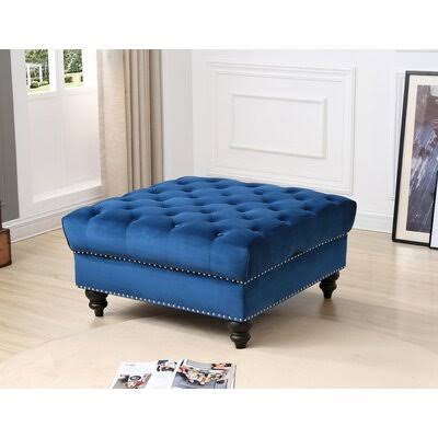 Jeanette Tufted Ottoman Rosdorf Park Fabric: Navy Blue
